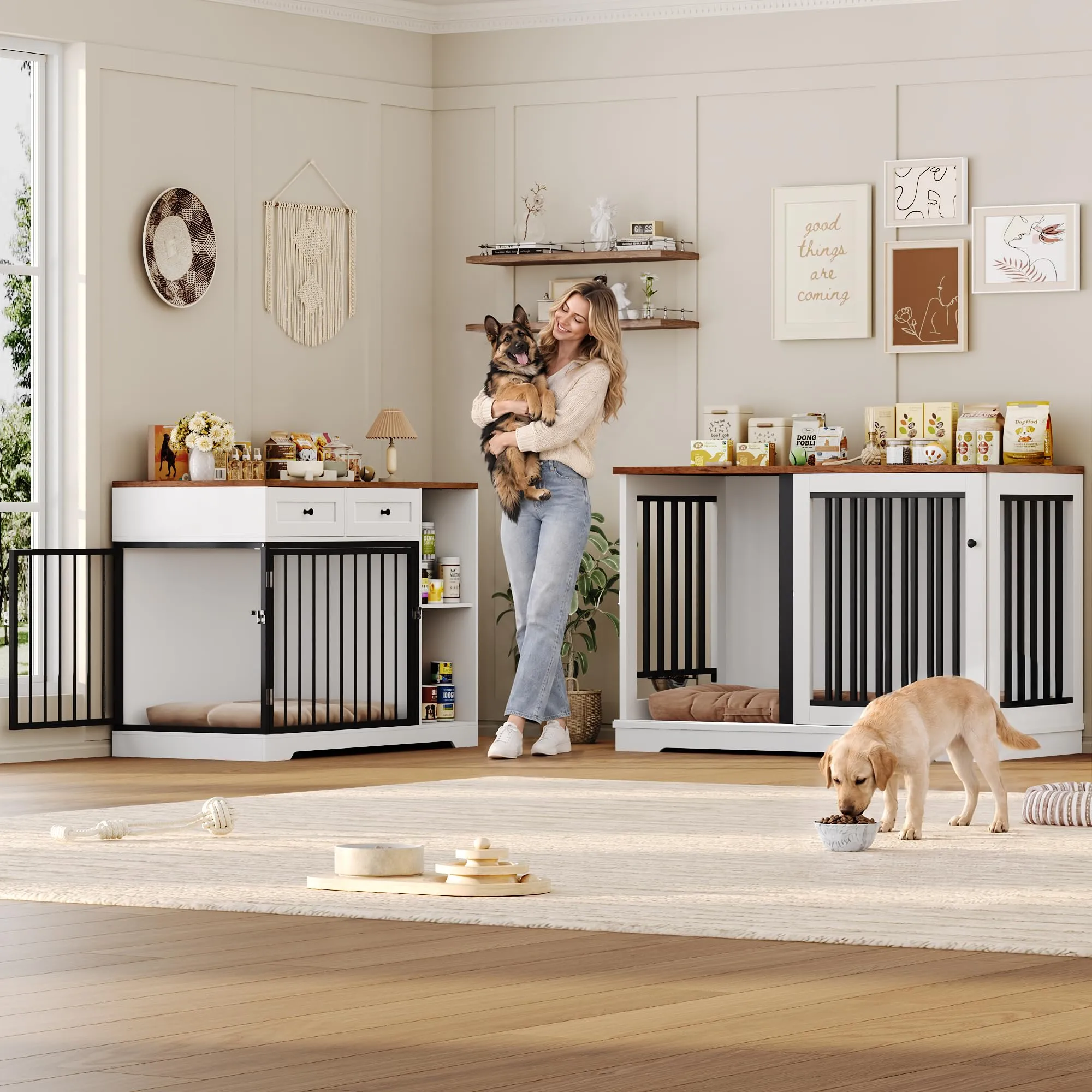 FirFurd 120 cm Gabbia per Cane,Kennel Cane Grande Porta Scorrevole Bianco - immagine 2