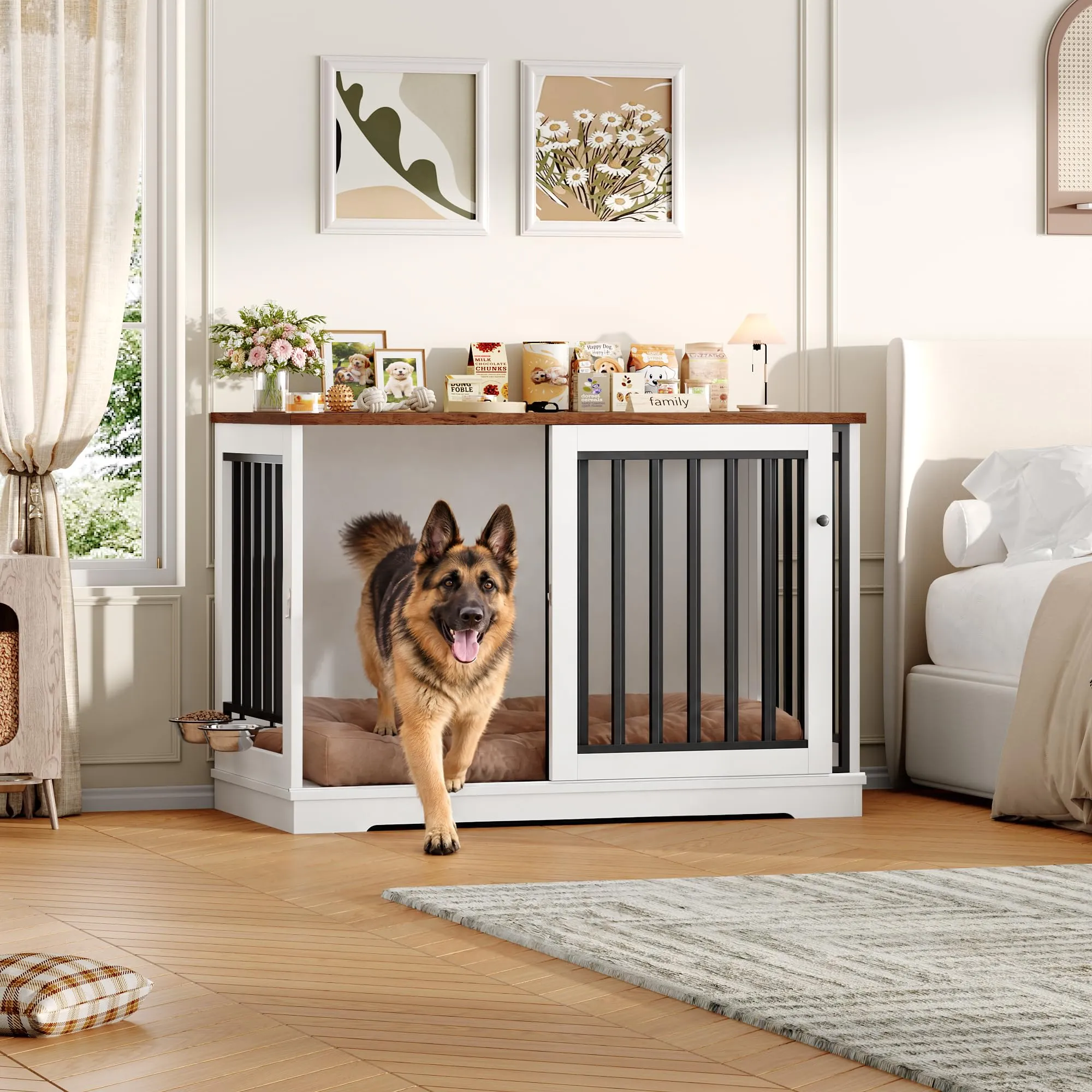 FirFurd 120 cm Gabbia per Cane,Kennel Cane Grande Porta Scorrevole Bianco - immagine 3