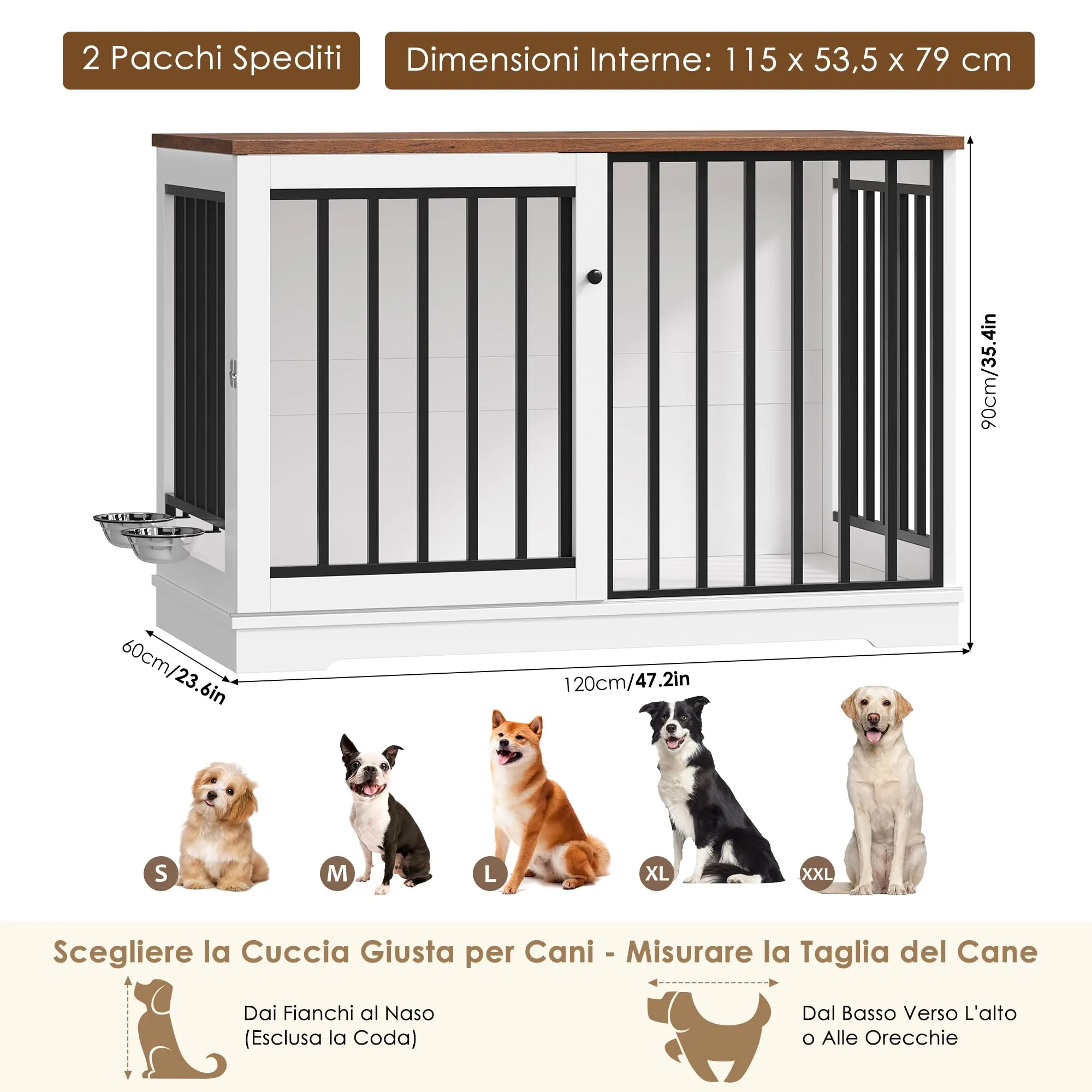 FirFurd 120 cm Gabbia per Cane,Kennel Cane Grande Porta Scorrevole Bianco - immagine 4