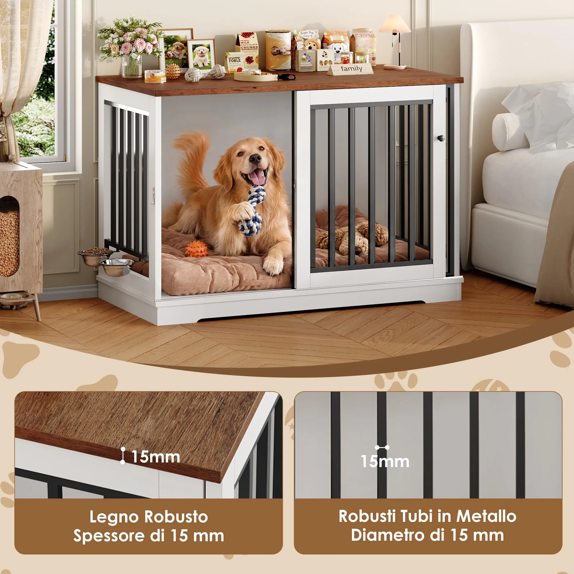 FirFurd 120 cm Gabbia per Cane,Kennel Cane Grande Porta Scorrevole Bianco - immagine 6
