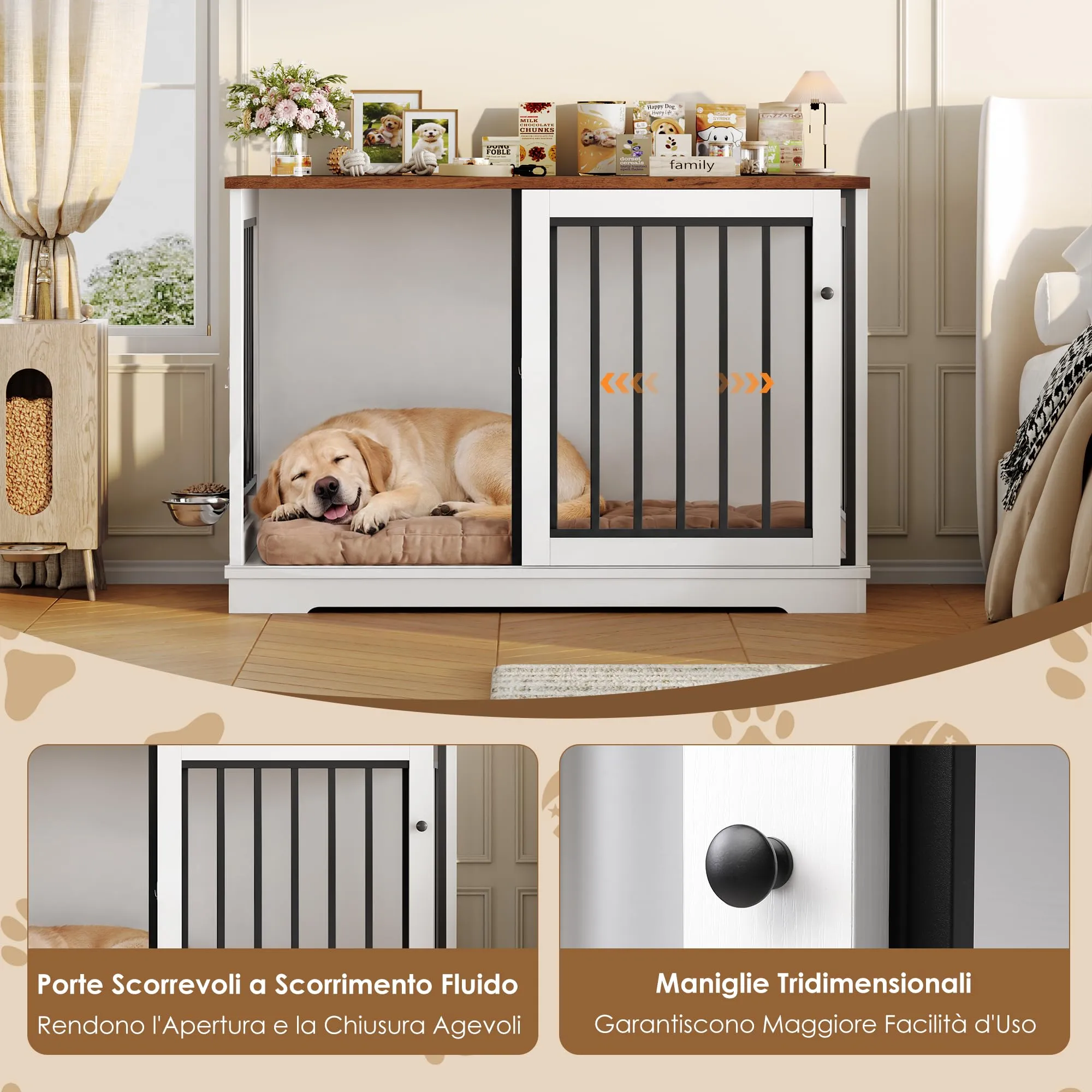FirFurd 120 cm Gabbia per Cane,Kennel Cane Grande Porta Scorrevole Bianco - immagine 7