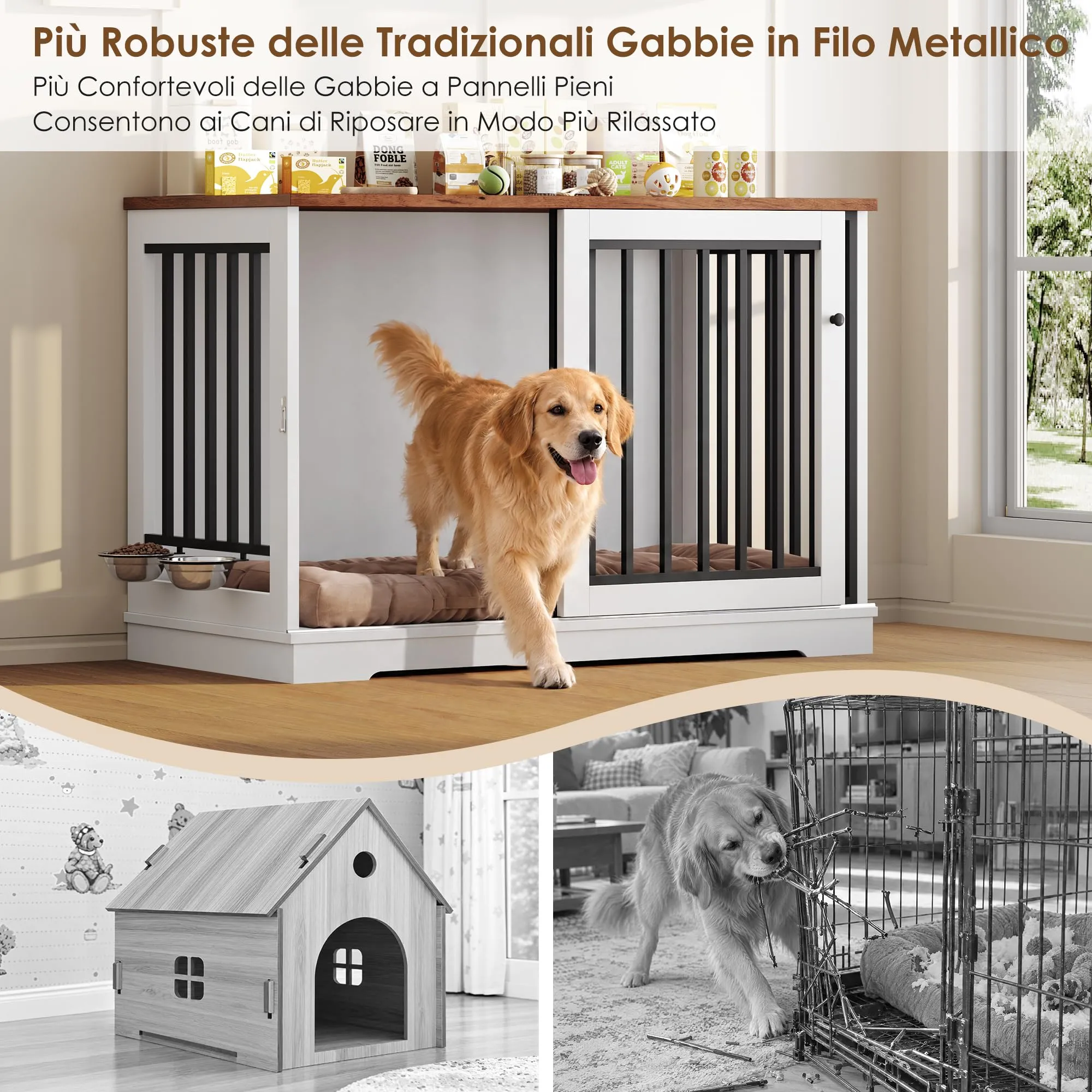 FirFurd 120 cm Gabbia per Cane,Kennel Cane Grande Porta Scorrevole Bianco - immagine 8