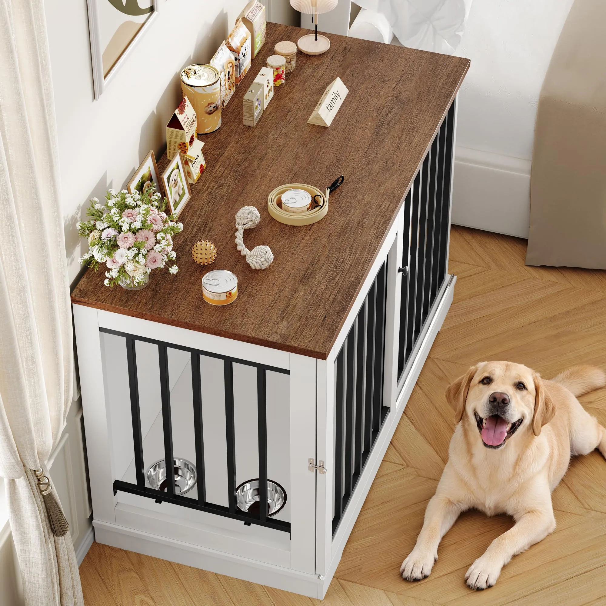 FirFurd 120 cm Gabbia per Cane,Kennel Cane Grande Porta Scorrevole Bianco - immagine 9