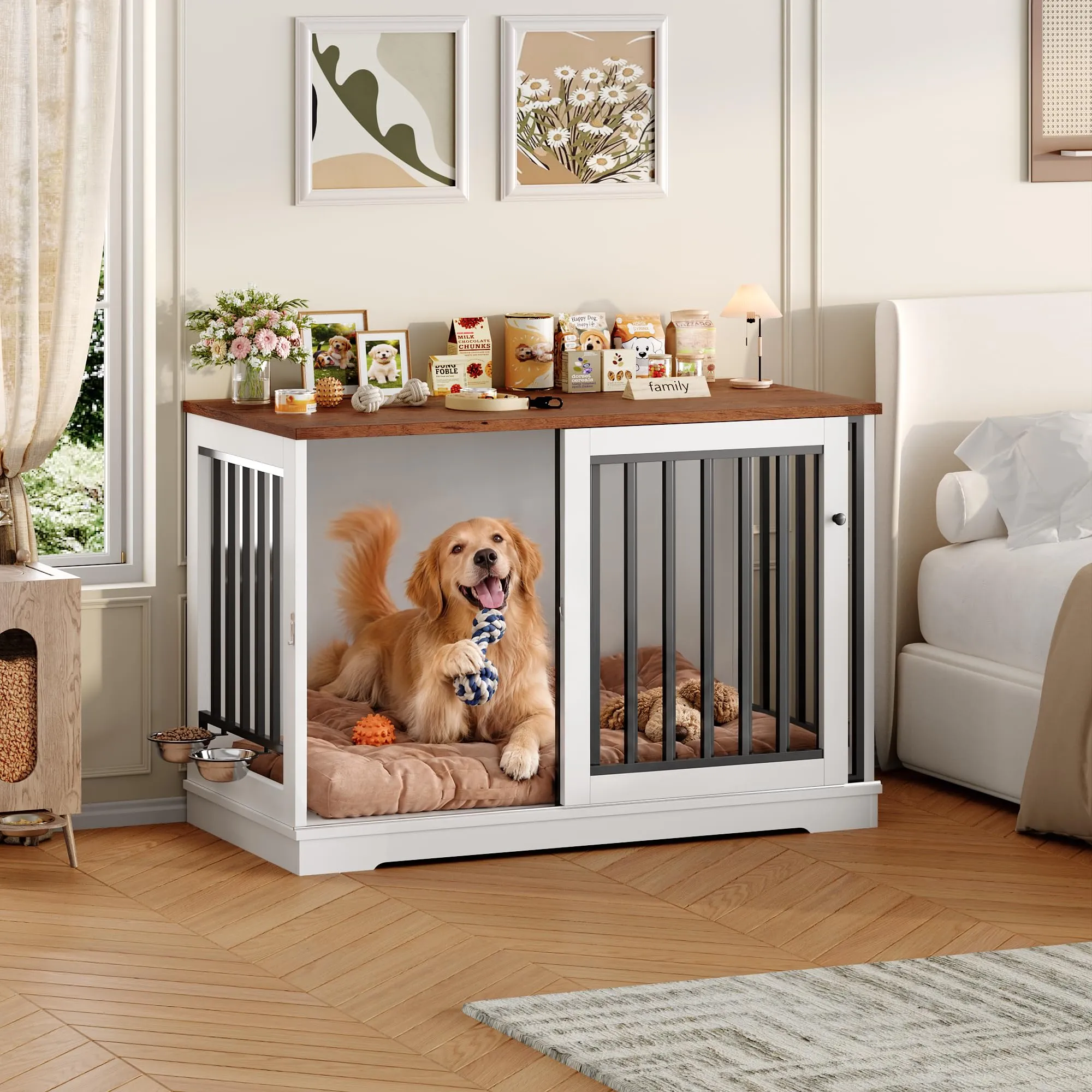 FirFurd 120 cm Gabbia per Cane,Kennel Cane Grande Porta Scorrevole Bianco - immagine 10