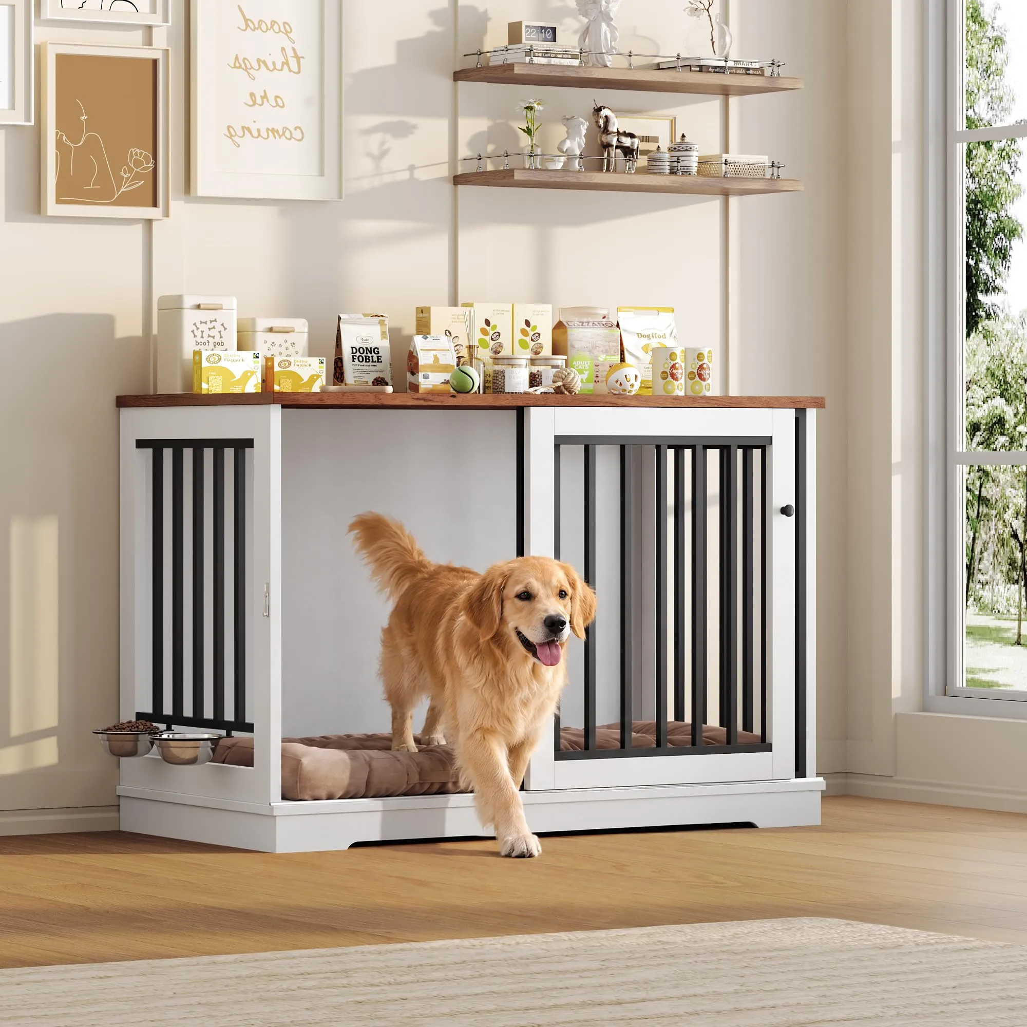 FirFurd 120 cm Gabbia per Cane,Kennel Cane Grande Porta Scorrevole Bianco - immagine 11