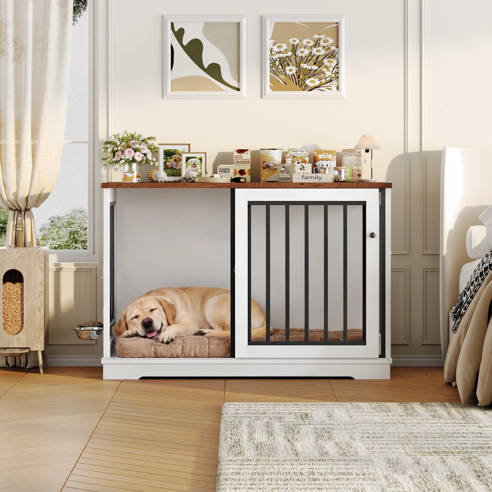 FirFurd 120 cm Gabbia per Cane,Kennel Cane Grande Porta Scorrevole Bianco - immagine 12