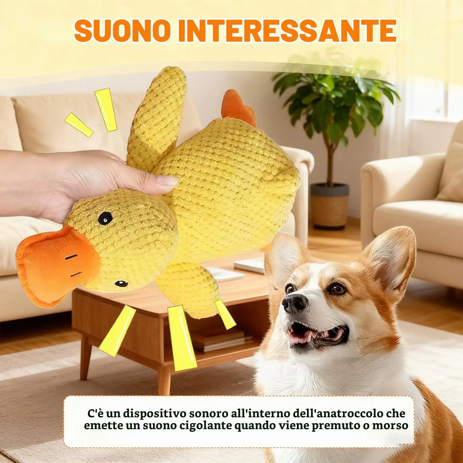 UZYXC Giocattolo Anti-Stress per Cani Anatra e Dog Toys: Peluche Giallo Squittente Indistruttibile per Cuccioli con Effetto Scricchiolio - immagine 4