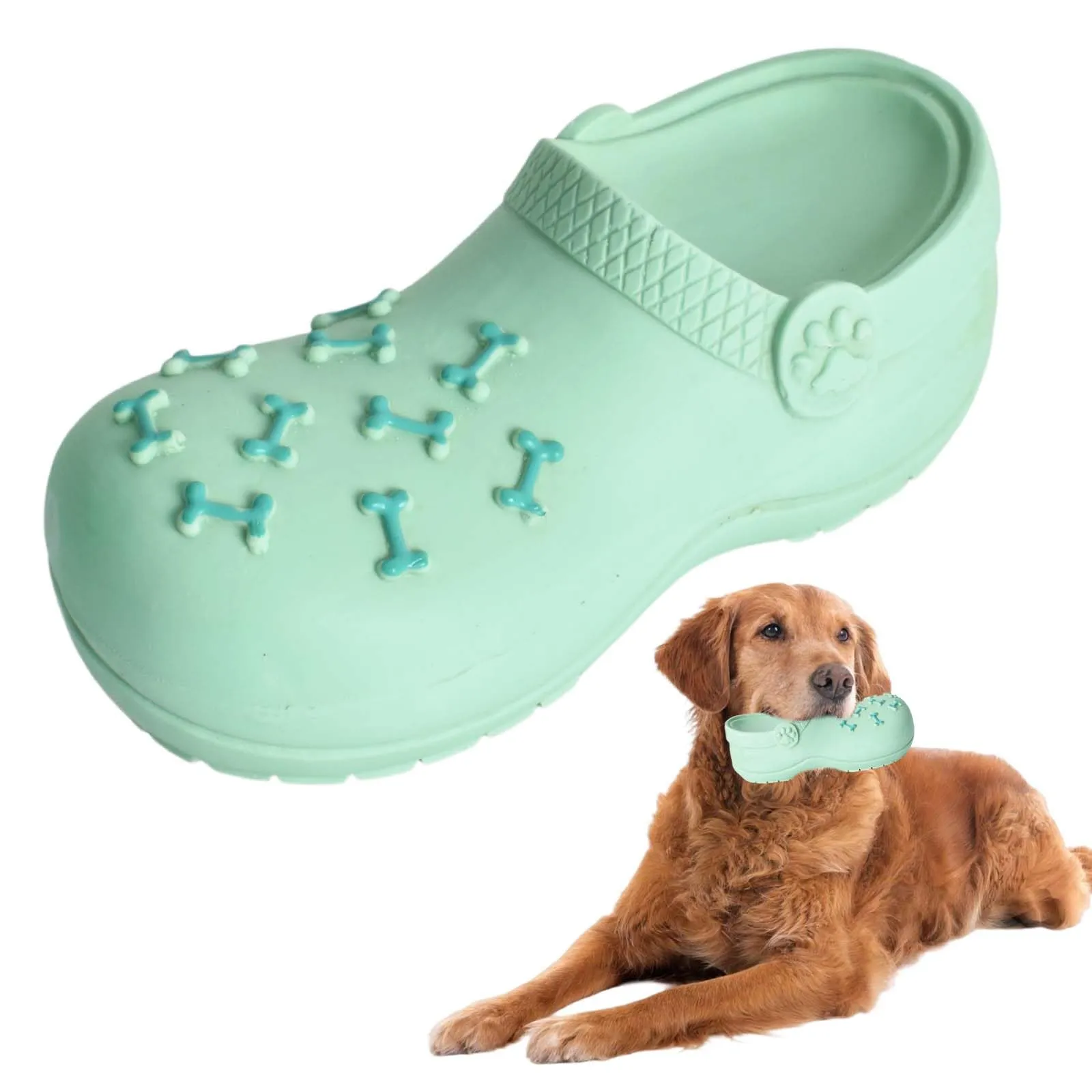 DEARBAG Giocattoli da Masticare per Cani a Forma di Pantofola, Gomma Naturale Resistente, Squeak Interattivi Gioco per Cane per Piccola, Media, Grande Taglia Masticatori Aggressivi (Verde) - immagine 1