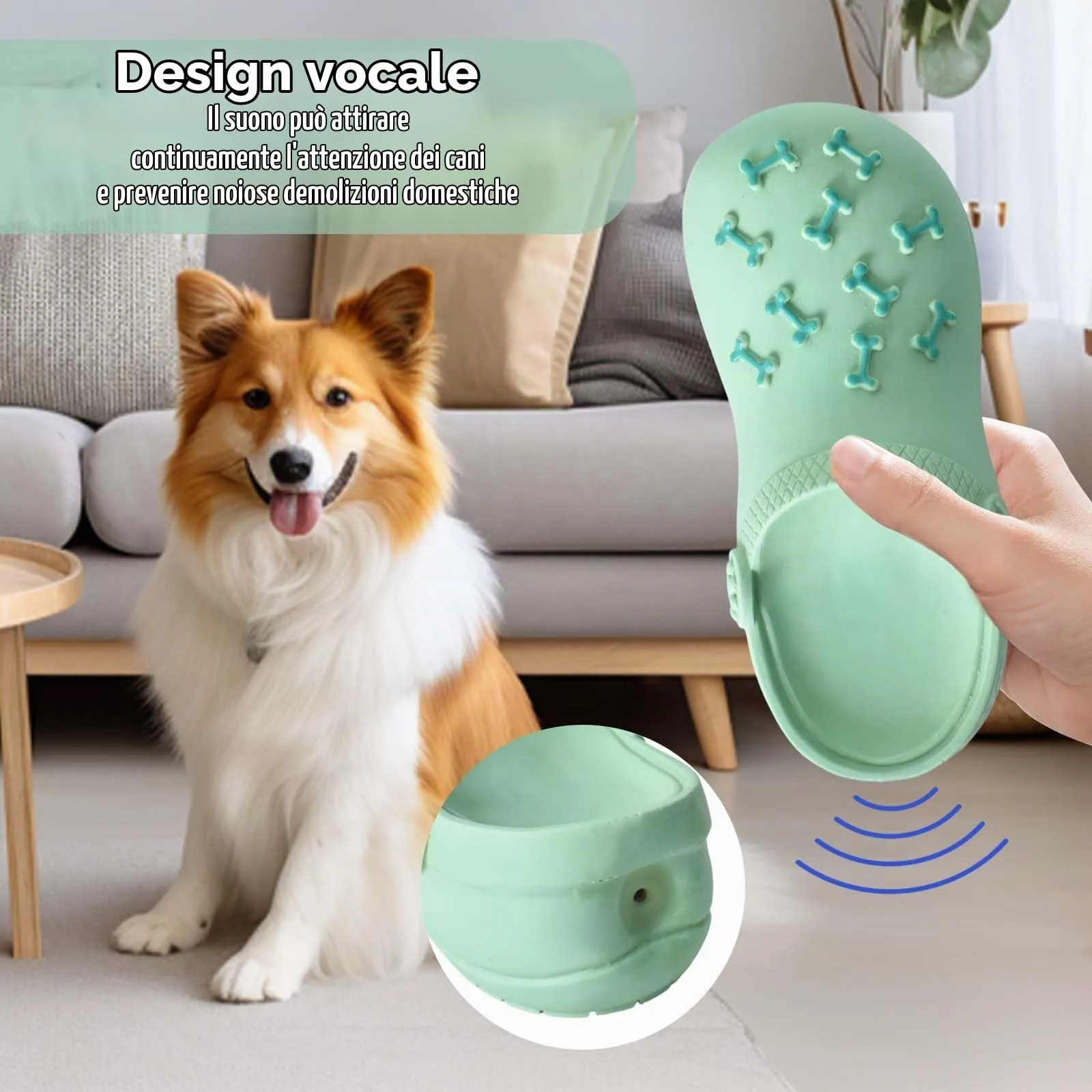 DEARBAG Giocattoli da Masticare per Cani a Forma di Pantofola, Gomma Naturale Resistente, Squeak Interattivi Gioco per Cane per Piccola, Media, Grande Taglia Masticatori Aggressivi (Verde) - immagine 4