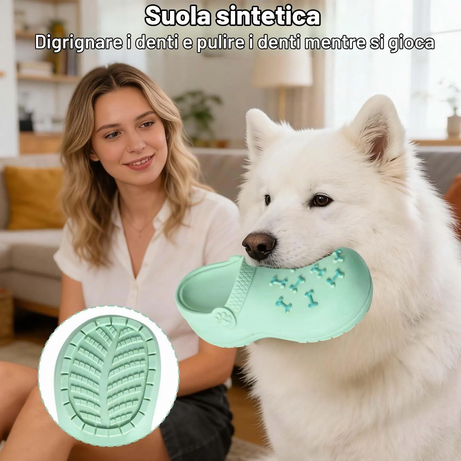 DEARBAG Giocattoli da Masticare per Cani a Forma di Pantofola, Gomma Naturale Resistente, Squeak Interattivi Gioco per Cane per Piccola, Media, Grande Taglia Masticatori Aggressivi (Verde) - immagine 5