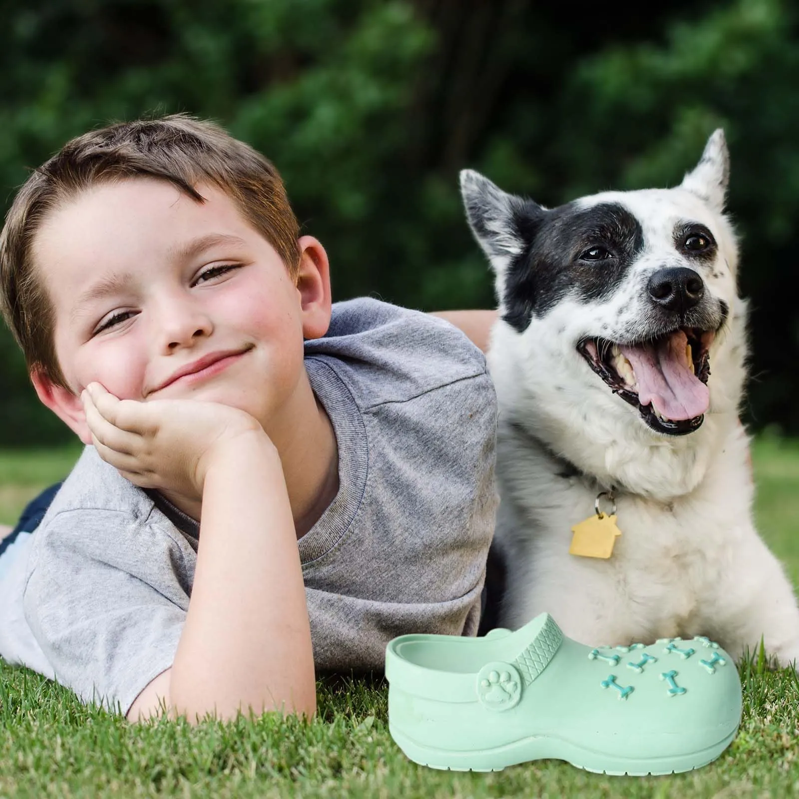 DEARBAG Giocattoli da Masticare per Cani a Forma di Pantofola, Gomma Naturale Resistente, Squeak Interattivi Gioco per Cane per Piccola, Media, Grande Taglia Masticatori Aggressivi (Verde) - immagine 8