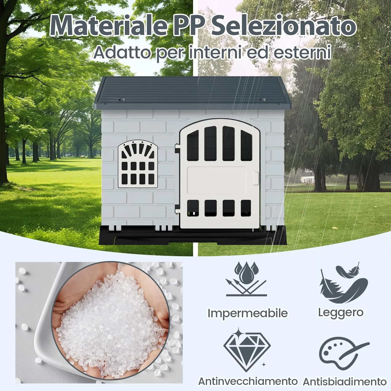 COSTWAY Cuccia per Cani Impermeabile con Vassoio Toilette, Grigio - immagine 4