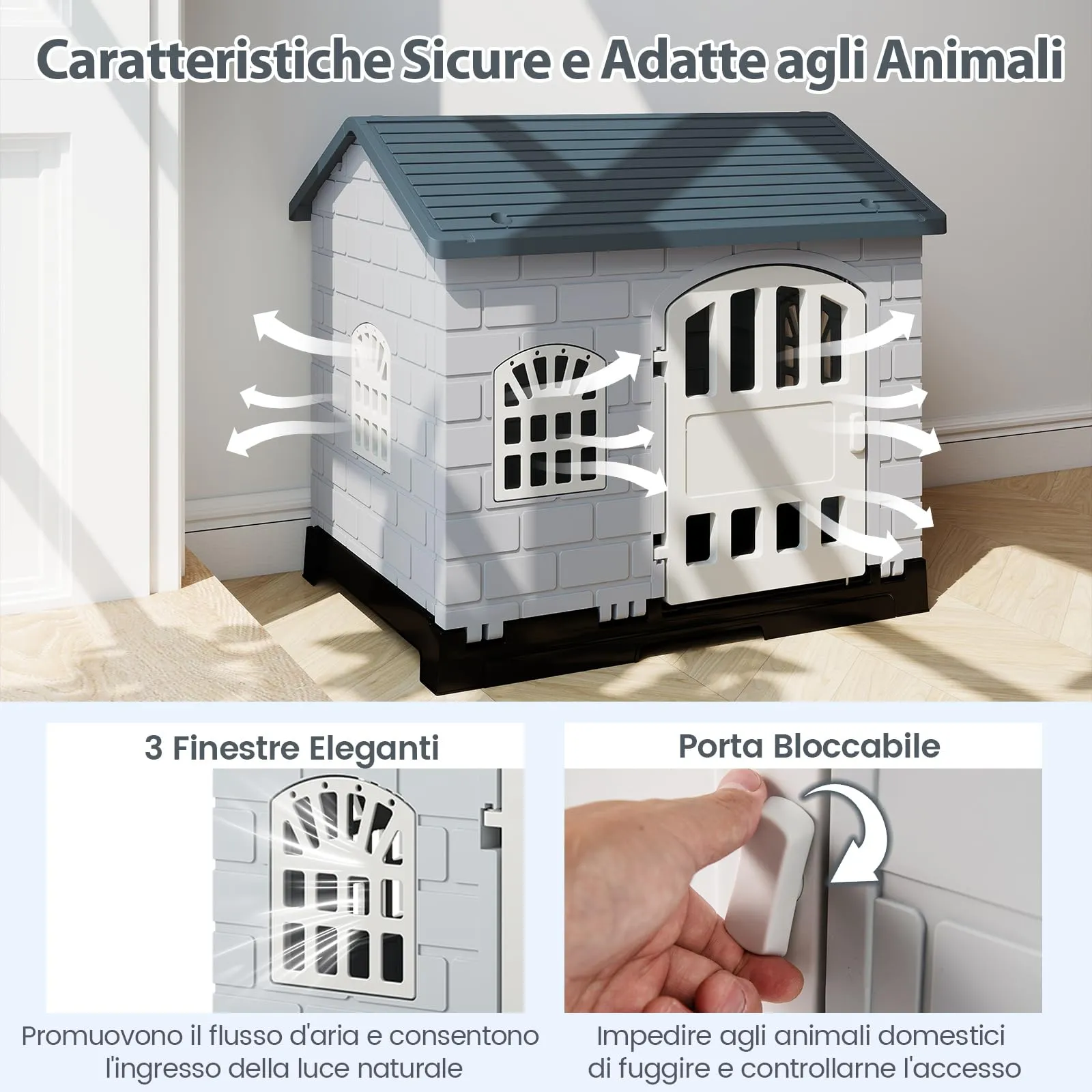 COSTWAY Cuccia per Cani Impermeabile con Vassoio Toilette, Grigio - immagine 5