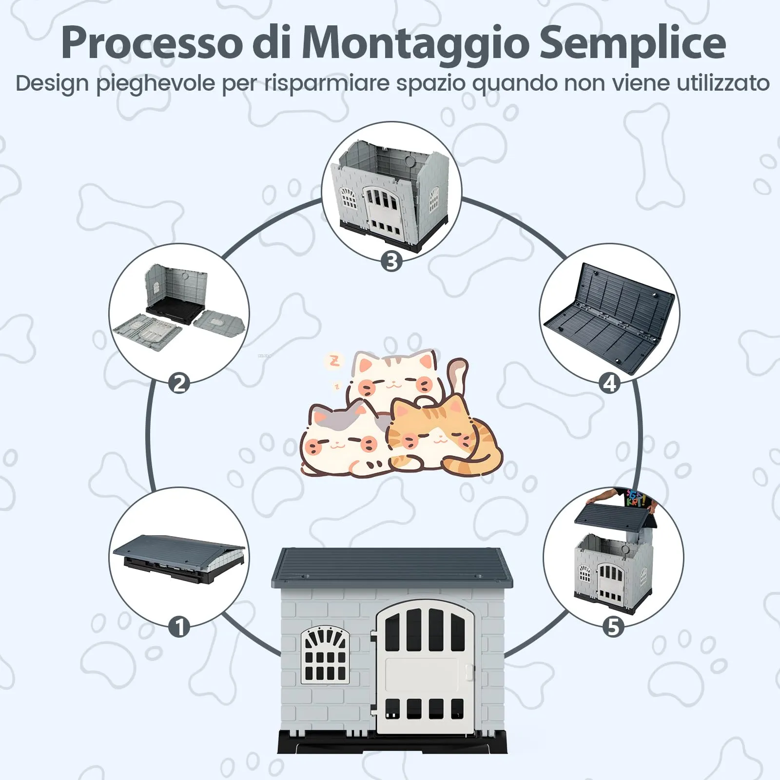 COSTWAY Cuccia per Cani Impermeabile con Vassoio Toilette, Grigio - immagine 6