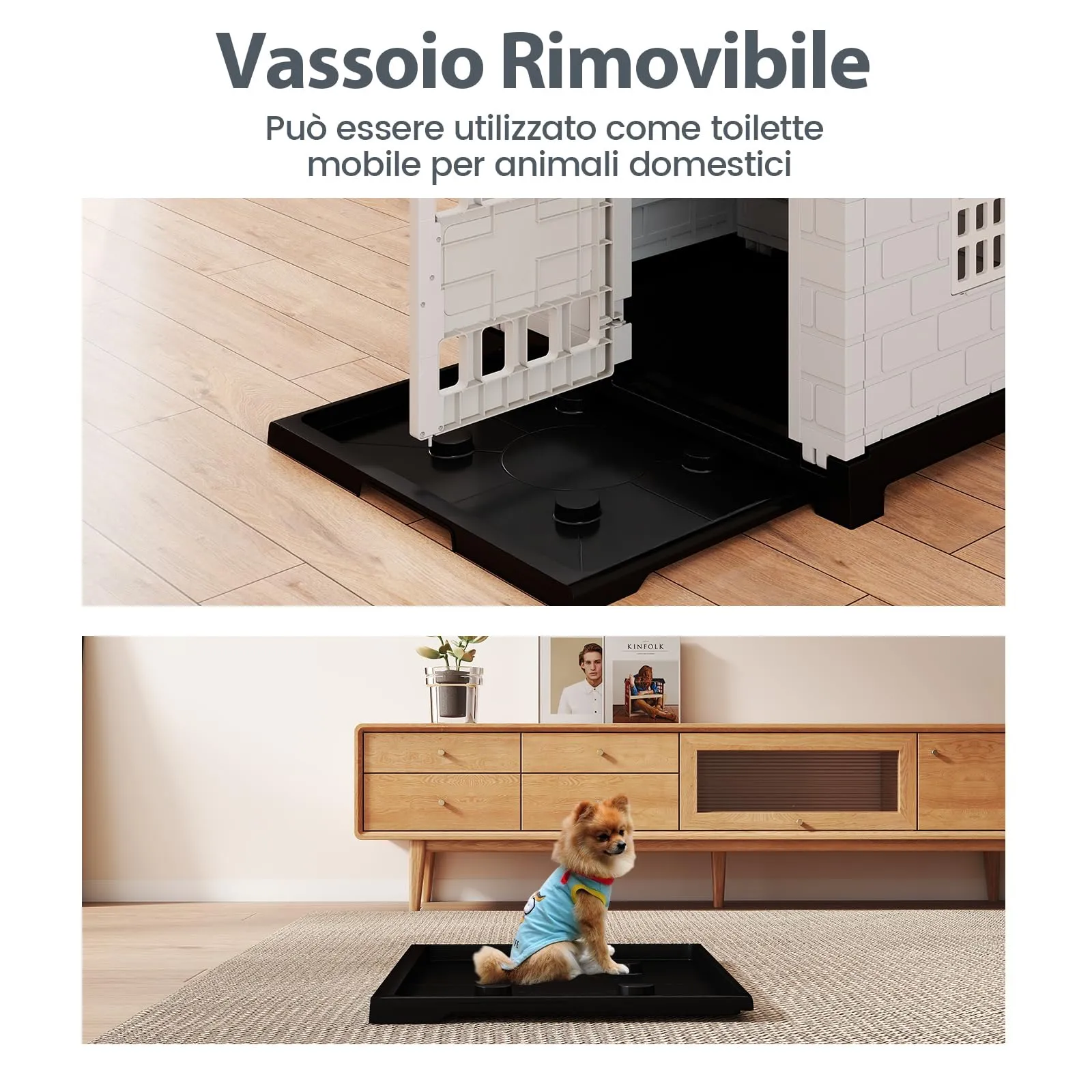 COSTWAY Cuccia per Cani Impermeabile con Vassoio Toilette, Grigio - immagine 7