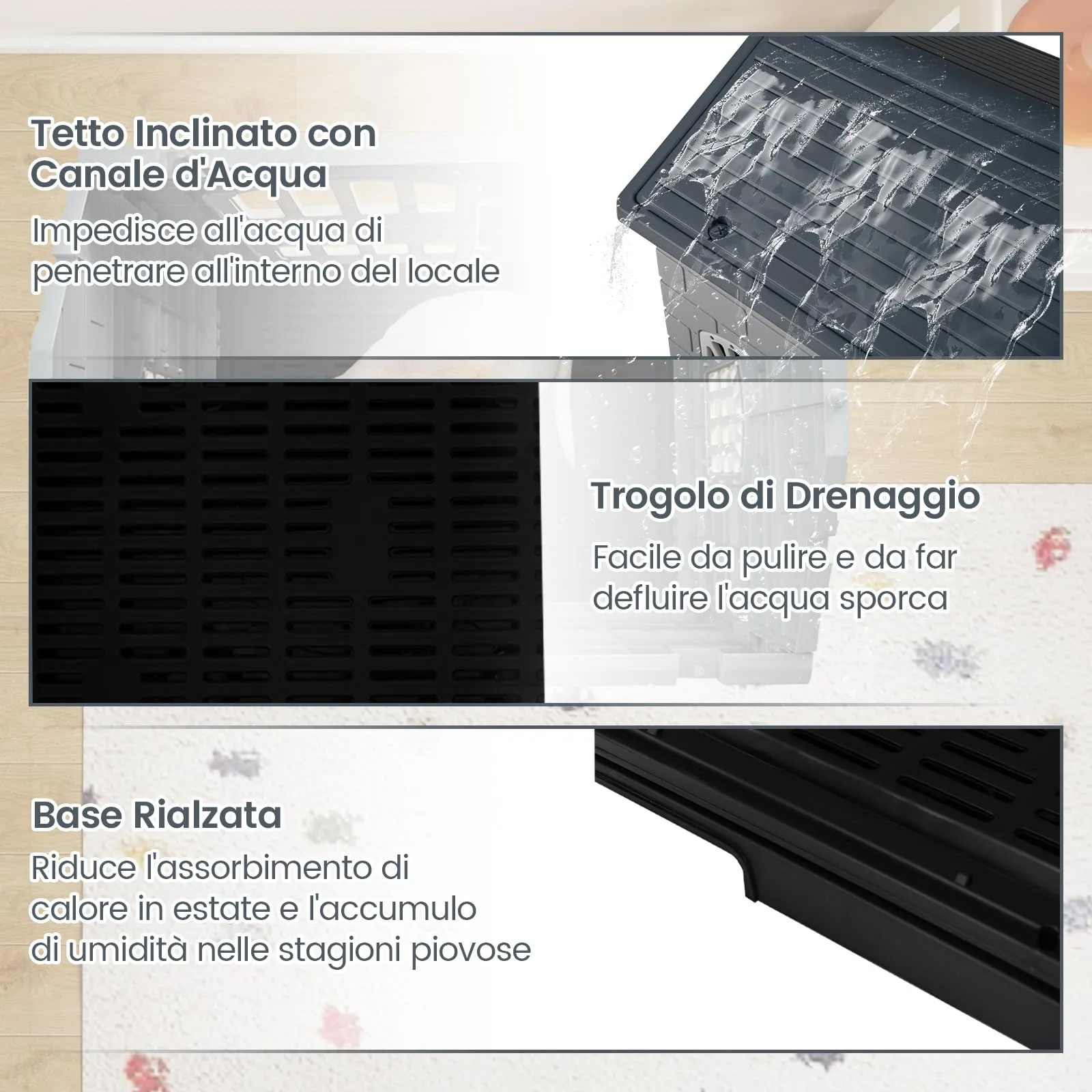 COSTWAY Cuccia per Cani Impermeabile con Vassoio Toilette, Grigio - immagine 8