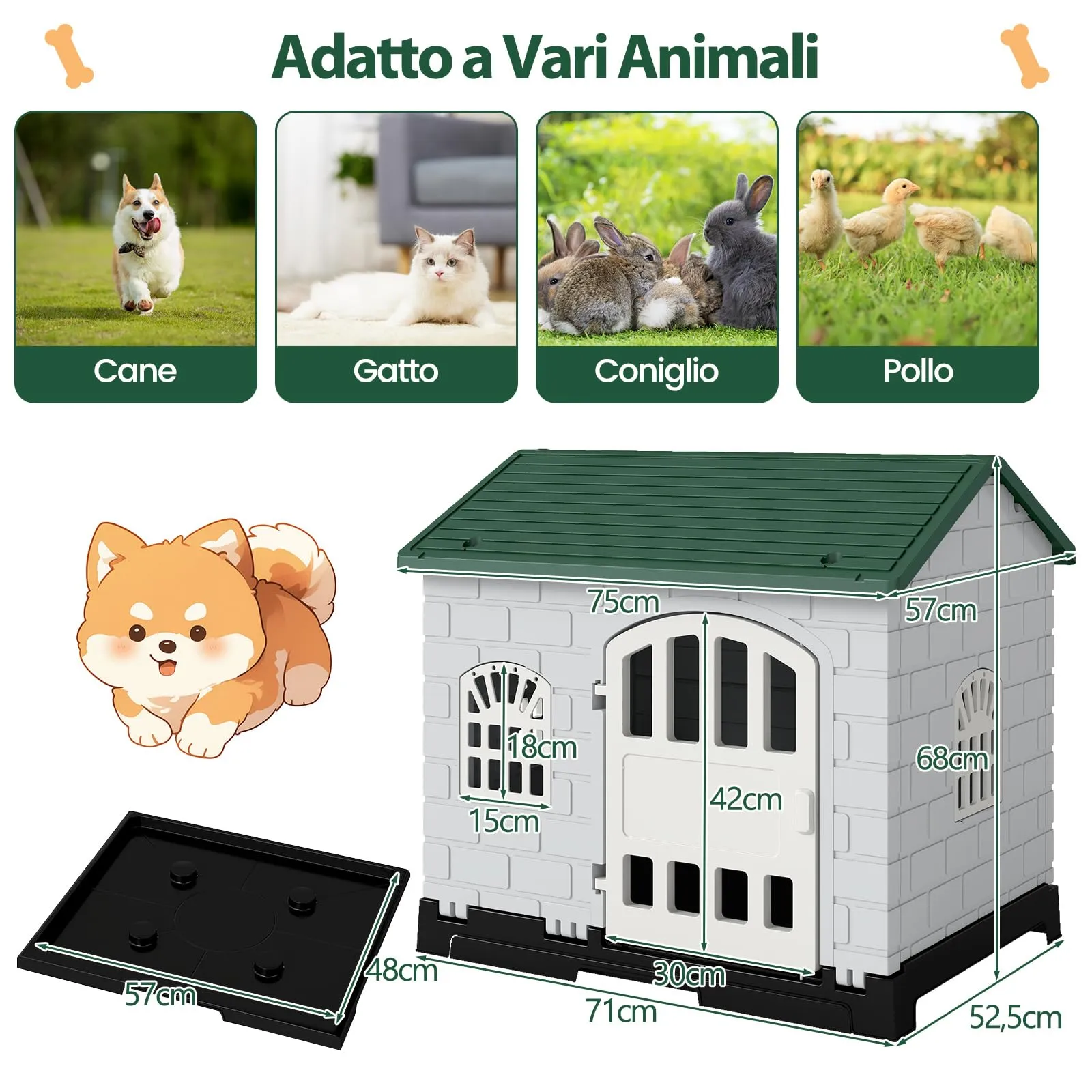 COSTWAY Cuccia per Cani di Piccoli e Gatti da Esterno ed Interno, Verde - immagine 3