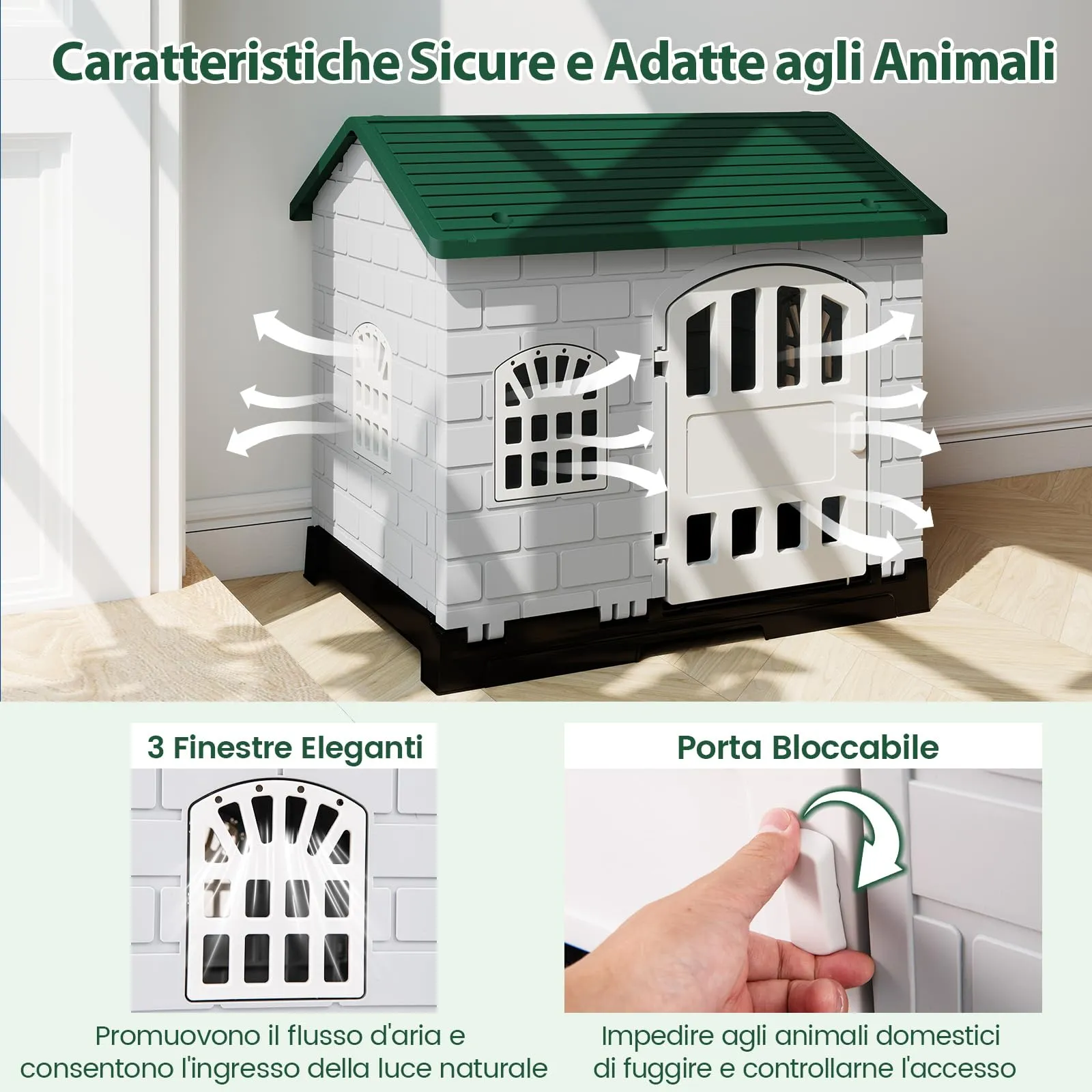 COSTWAY Cuccia per Cani di Piccoli e Gatti da Esterno ed Interno, Verde - immagine 4
