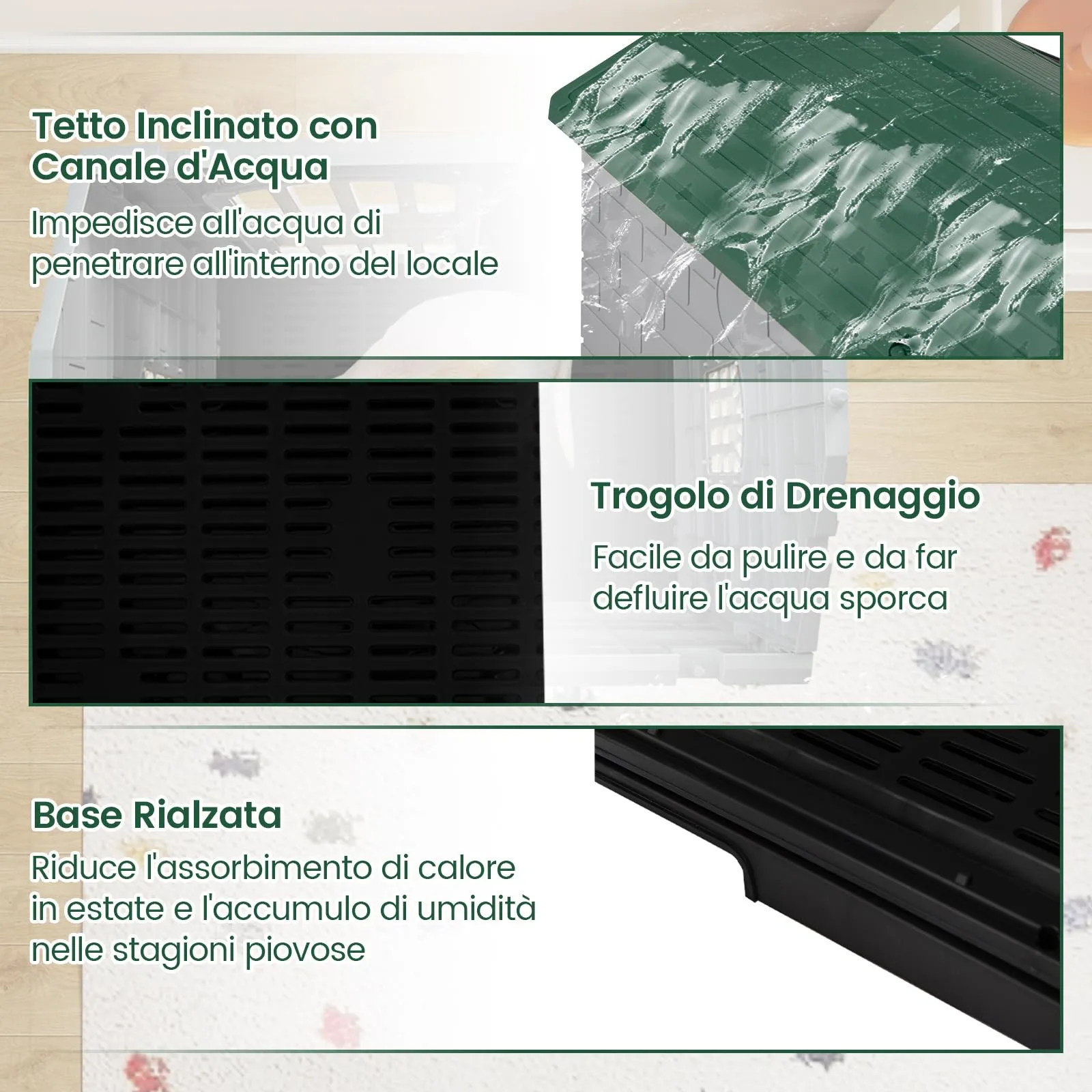 COSTWAY Cuccia per Cani di Piccoli e Gatti da Esterno ed Interno, Verde - immagine 6