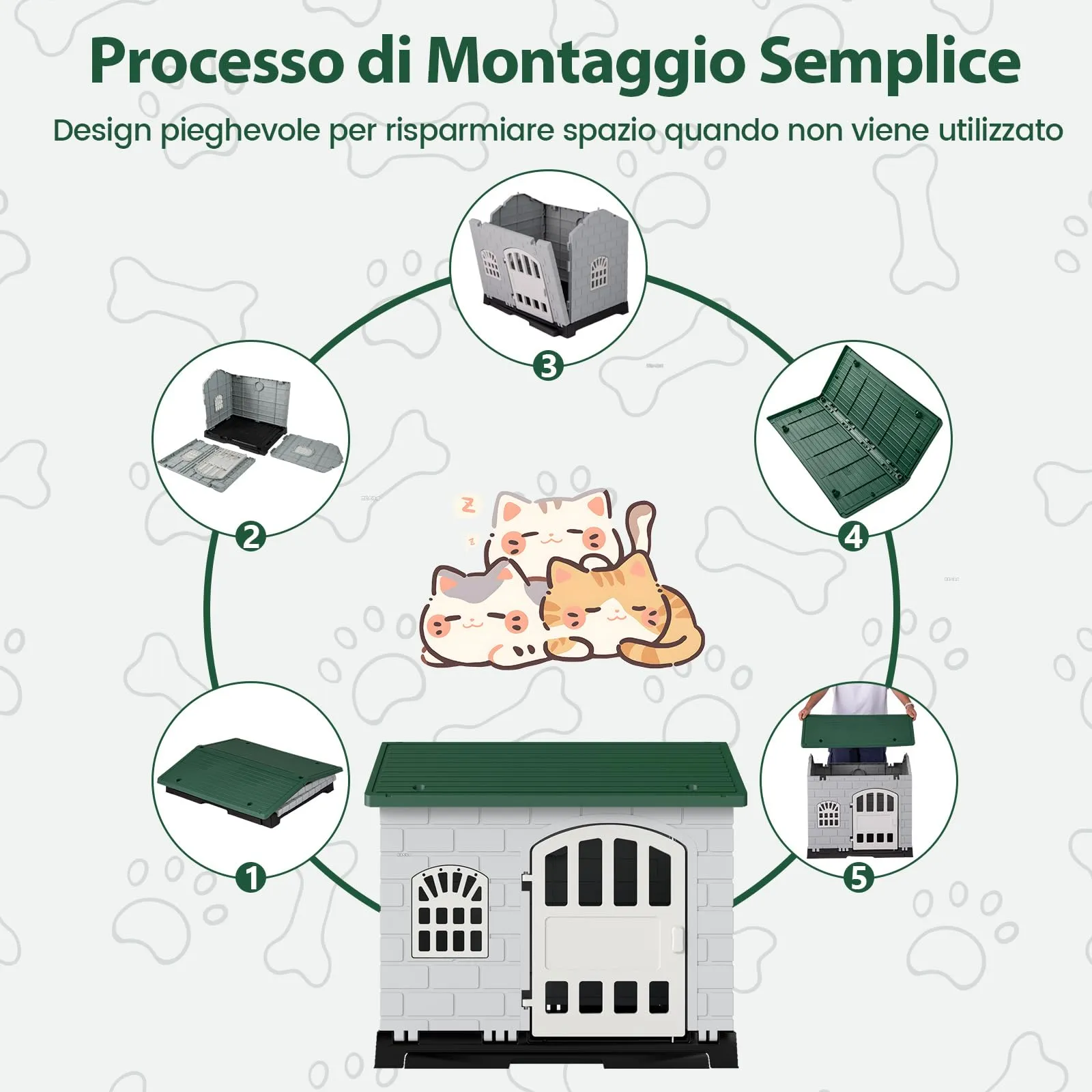 COSTWAY Cuccia per Cani di Piccoli e Gatti da Esterno ed Interno, Verde - immagine 7