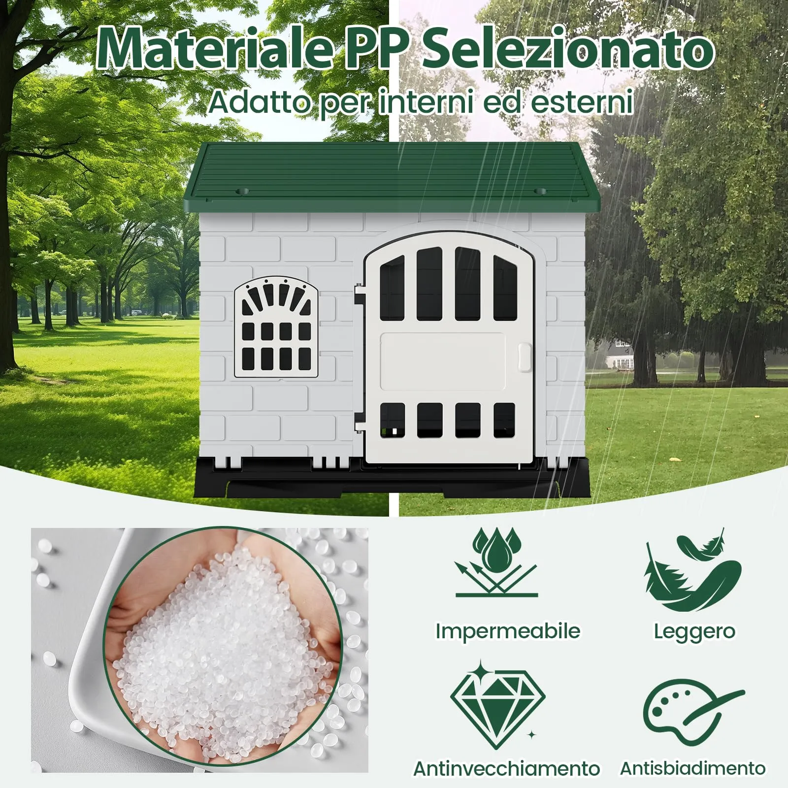 COSTWAY Cuccia per Cani di Piccoli e Gatti da Esterno ed Interno, Verde - immagine 9