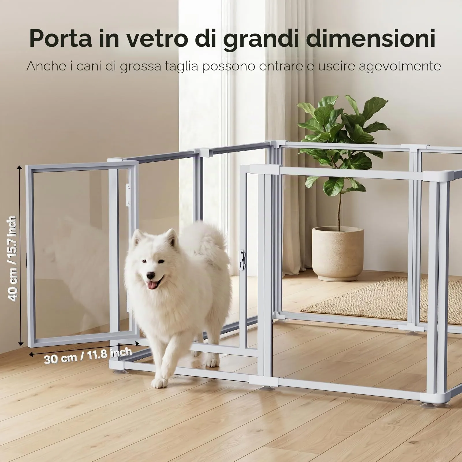 Homelio Recinto per Cani da Interno 10 Pannelli, Box per cani H:60cm, Materiale Acrilico Visibilità ad alta definizione a 360°, Telaio in metallo ultraresistente,Espandibile,Per Cuccioli,Gatti,Bianco - immagine 2