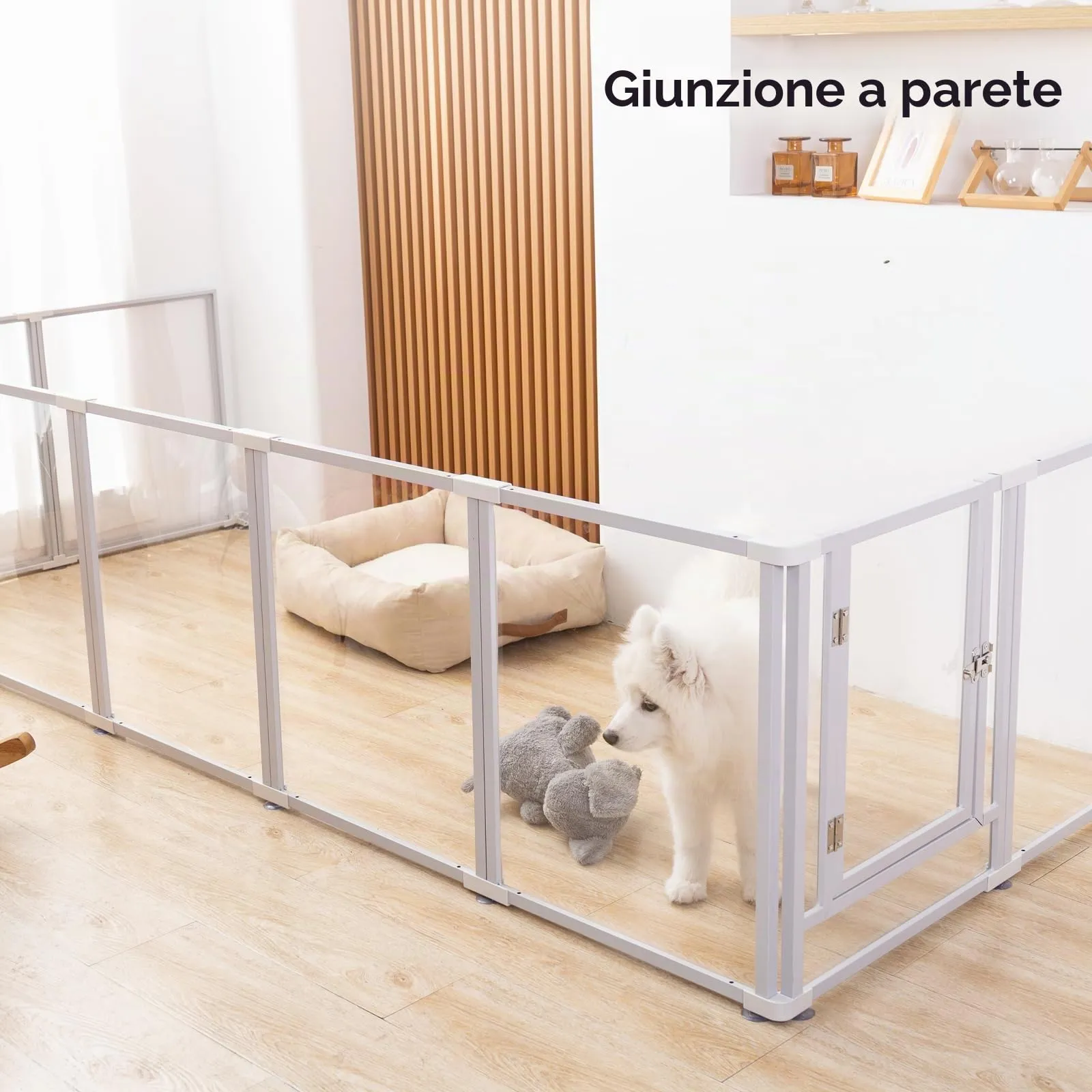 Homelio Recinto per Cani da Interno 10 Pannelli, Box per cani H:60cm, Materiale Acrilico Visibilità ad alta definizione a 360°, Telaio in metallo ultraresistente,Espandibile,Per Cuccioli,Gatti,Bianco - immagine 7