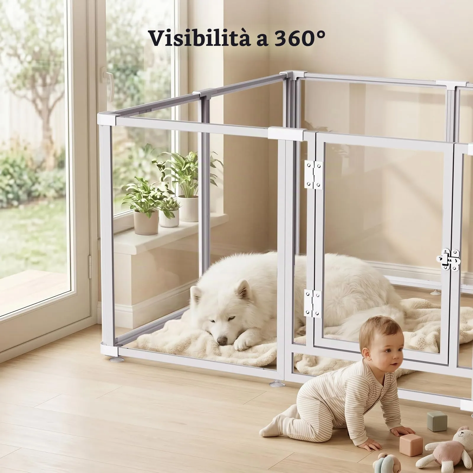 Homelio Recinto per Cani da Interno 10 Pannelli, Box per cani H:60cm, Materiale Acrilico Visibilità ad alta definizione a 360°, Telaio in metallo ultraresistente,Espandibile,Per Cuccioli,Gatti,Bianco - immagine 8