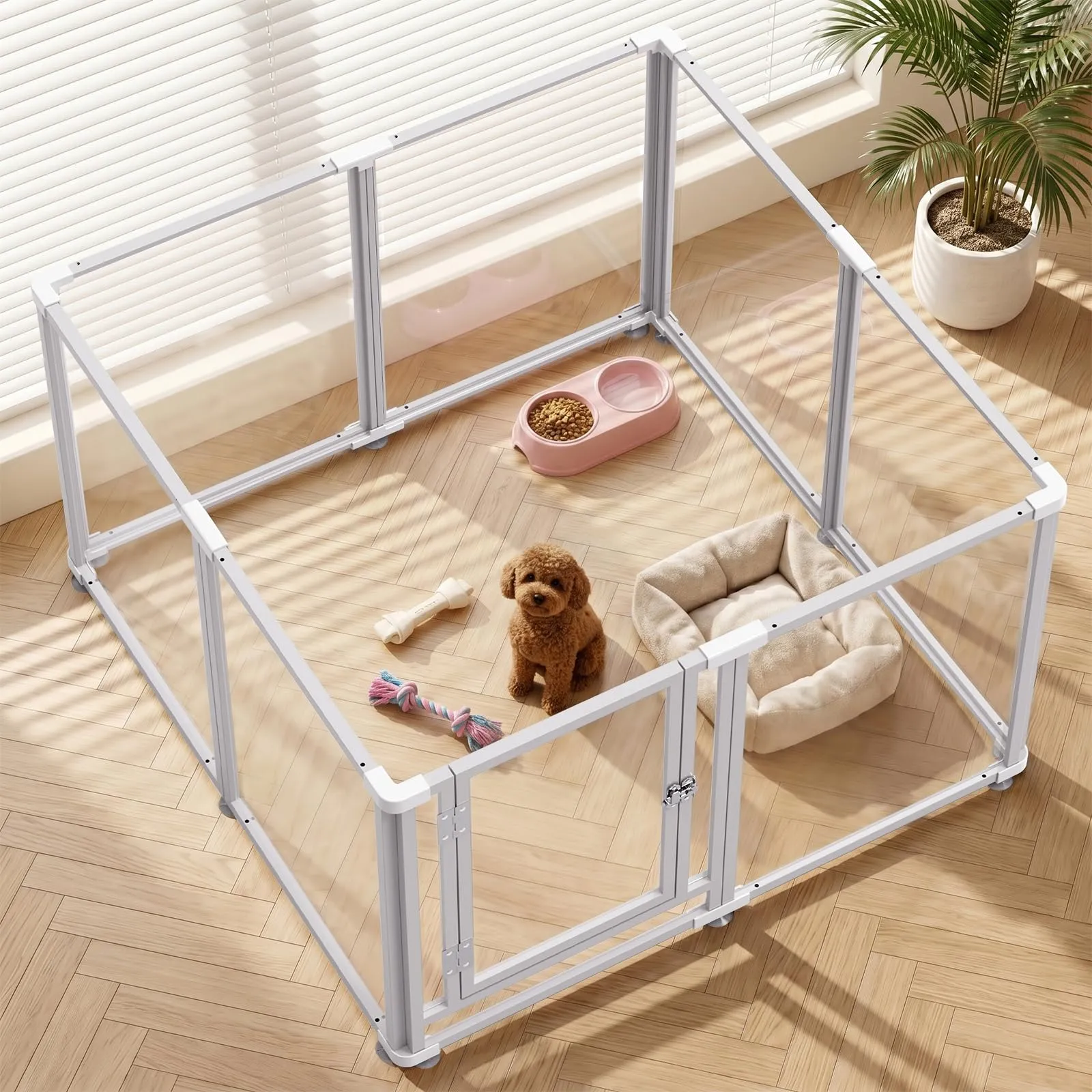 Homelio Recinto per Cani da Interno 8 Pannelli, Box per cani H:60cm, Materiale Acrilico Visibilità ad alta definizione a 360°, Telaio in metallo ultraresistente, Espandibile,Per Cuccioli,Gatti,Bianco - immagine 1