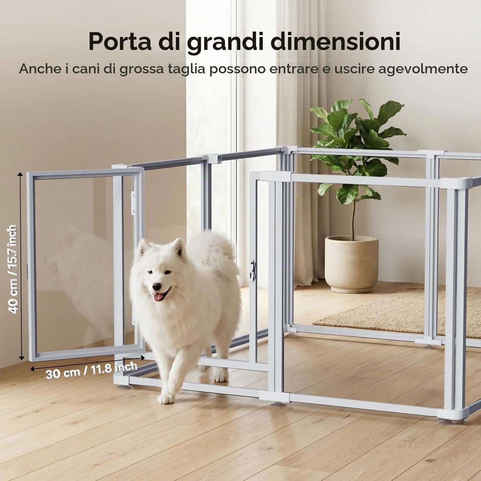 Homelio Recinto per Cani da Interno 8 Pannelli, Box per cani H:60cm, Materiale Acrilico Visibilità ad alta definizione a 360°, Telaio in metallo ultraresistente, Espandibile,Per Cuccioli,Gatti,Bianco - immagine 2