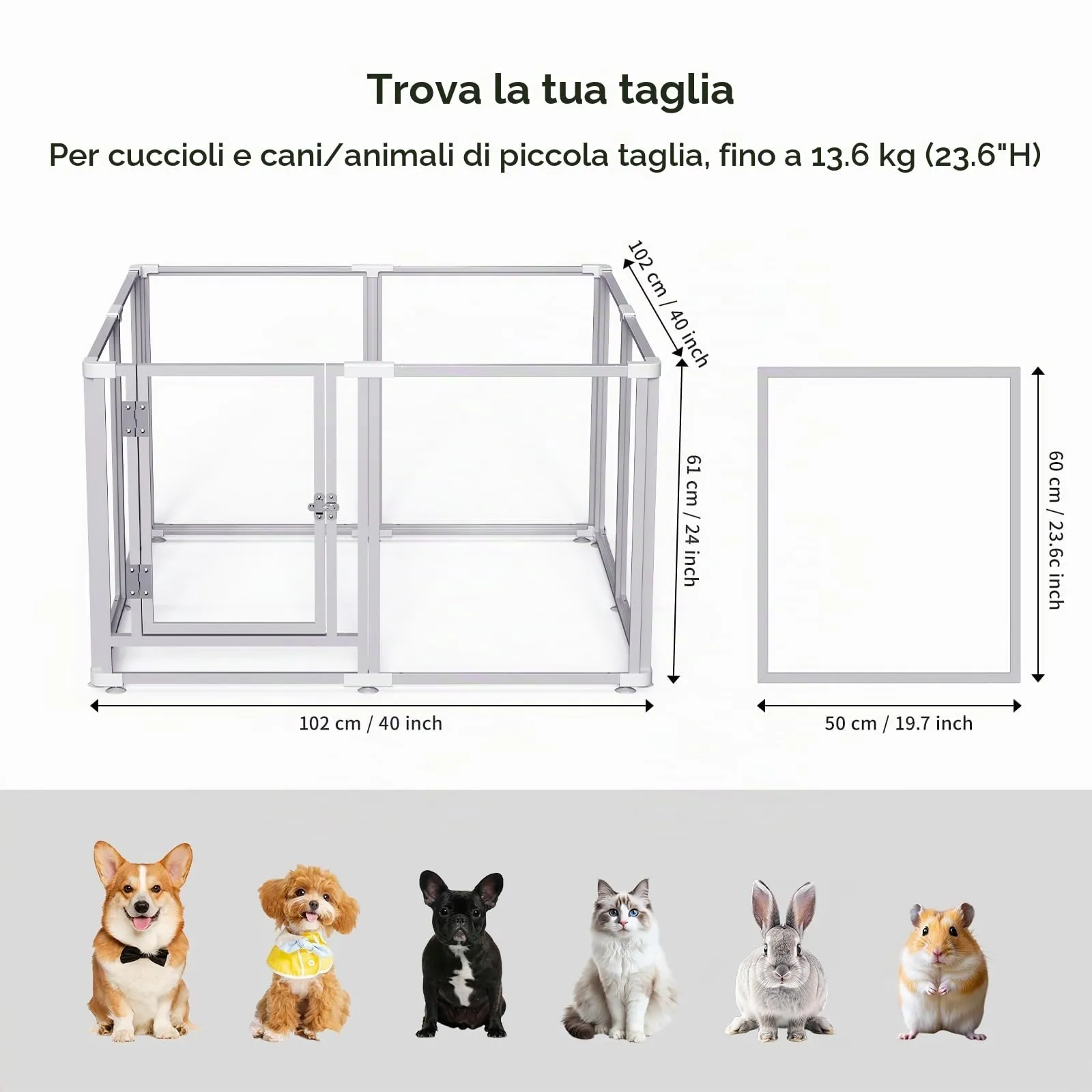 Homelio Recinto per Cani da Interno 8 Pannelli, Box per cani H:60cm, Materiale Acrilico Visibilità ad alta definizione a 360°, Telaio in metallo ultraresistente, Espandibile,Per Cuccioli,Gatti,Bianco - immagine 3