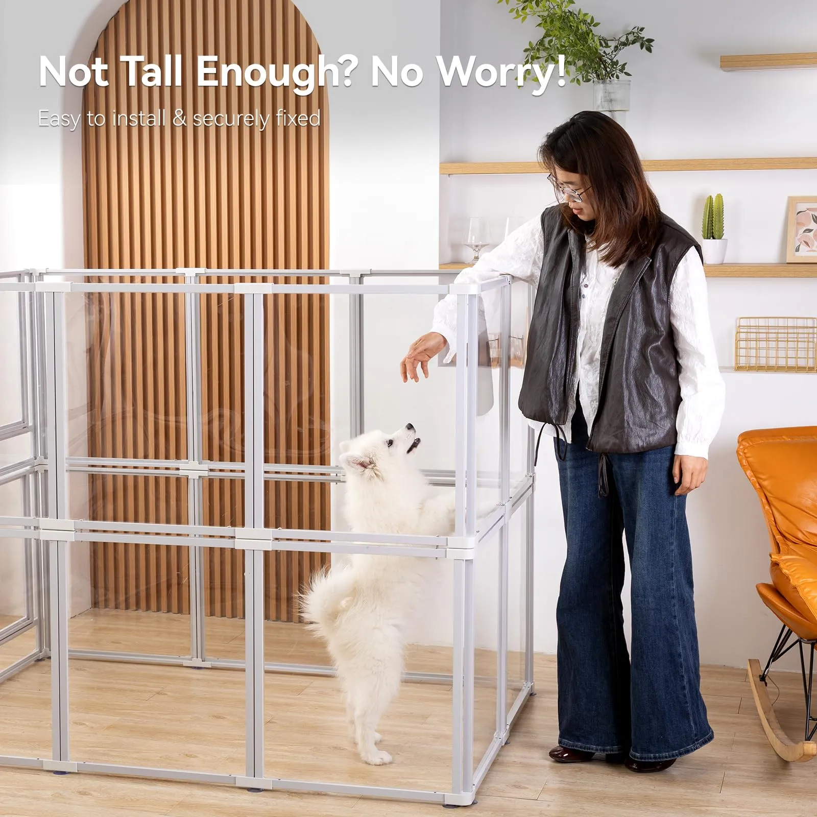 Homelio Recinto per Cani da Interno 8 Pannelli, Box per cani H:60cm, Materiale Acrilico Visibilità ad alta definizione a 360°, Telaio in metallo ultraresistente, Espandibile,Per Cuccioli,Gatti,Bianco - immagine 6