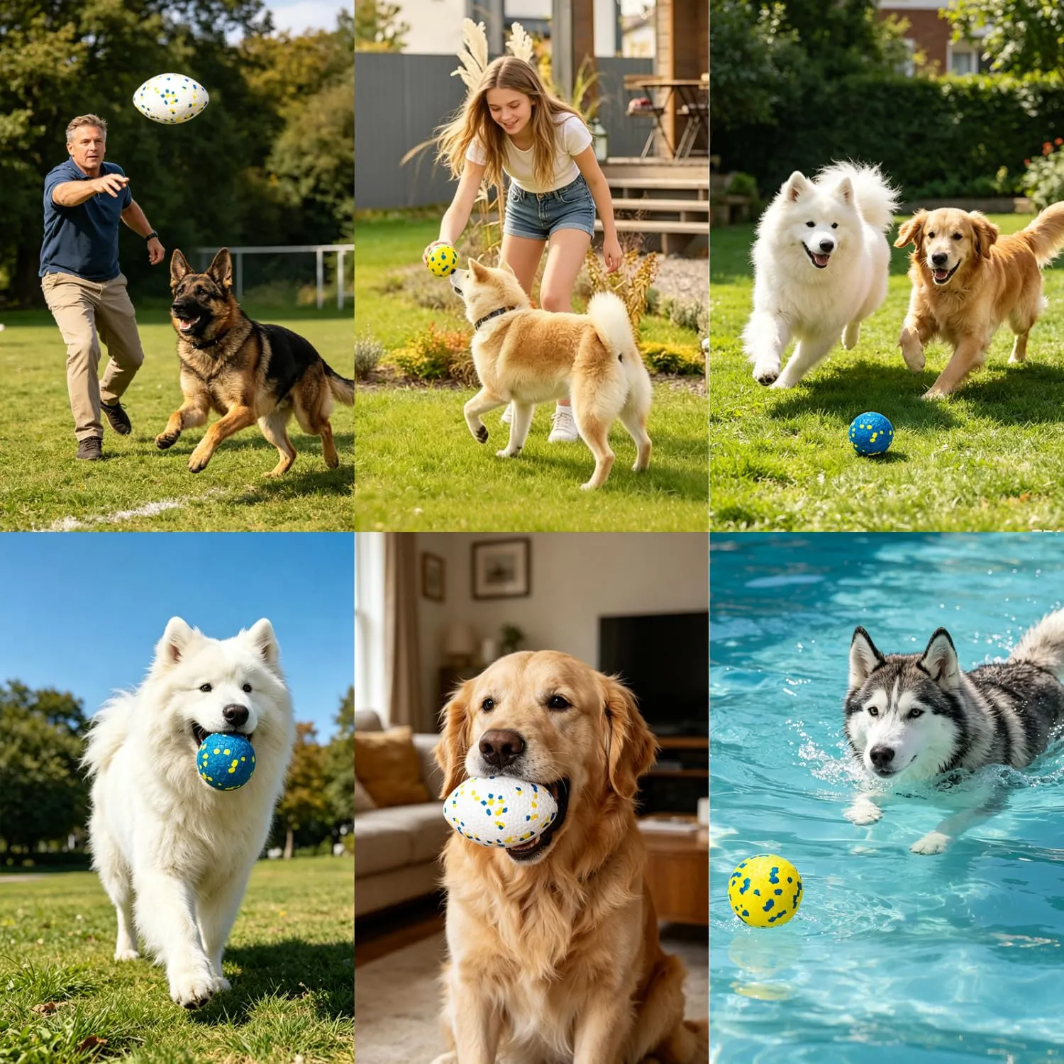 Nobleza Palla per Cani Indistruttibili, 3 Pezzi Alto Rimbalzo Palline Cane, Giochi per Cani di Piccola Media Grande Taglia (2 Palline, 1 Rugby) - immagine 7