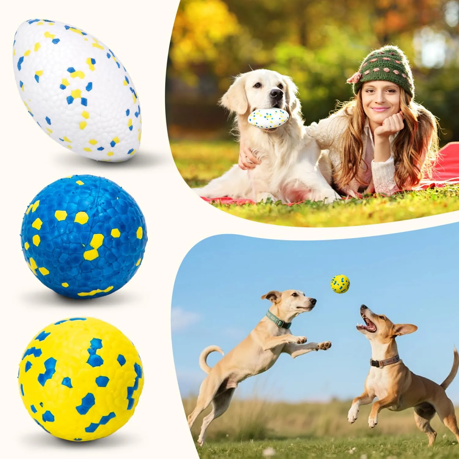 Nobleza Palla per Cani Indistruttibili, 3 Pezzi Alto Rimbalzo Palline Cane, Giochi per Cani di Piccola Media Grande Taglia (2 Palline, 1 Rugby) - immagine 8