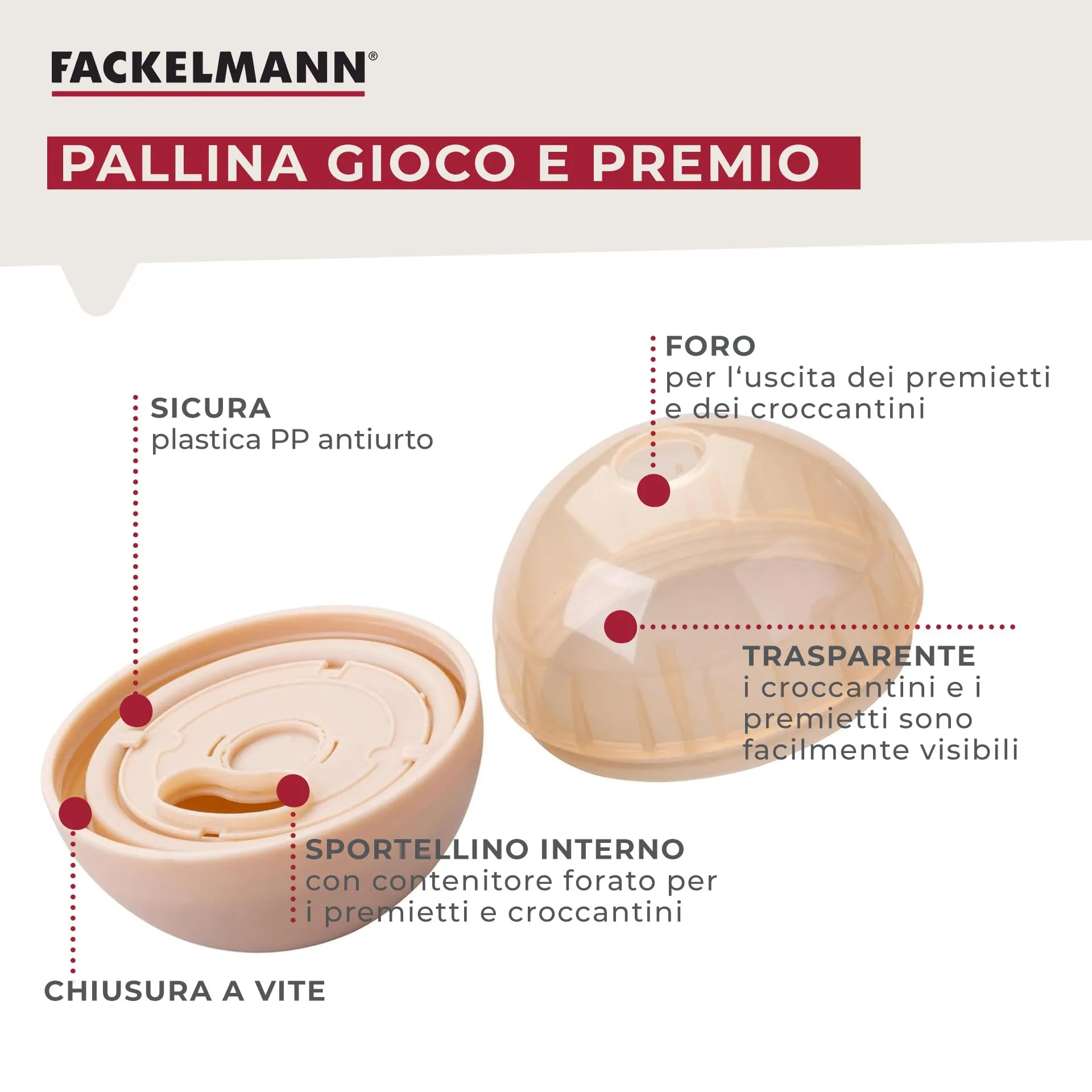 Fackelmann Snack-Ball per cani in PP riutilizzabile, gioco interattivo rilascia snack, stimola la mente e la destrezza, perfetta per animali di tutte le taglie, ideale per gioco attivo, addestramento - immagine 3