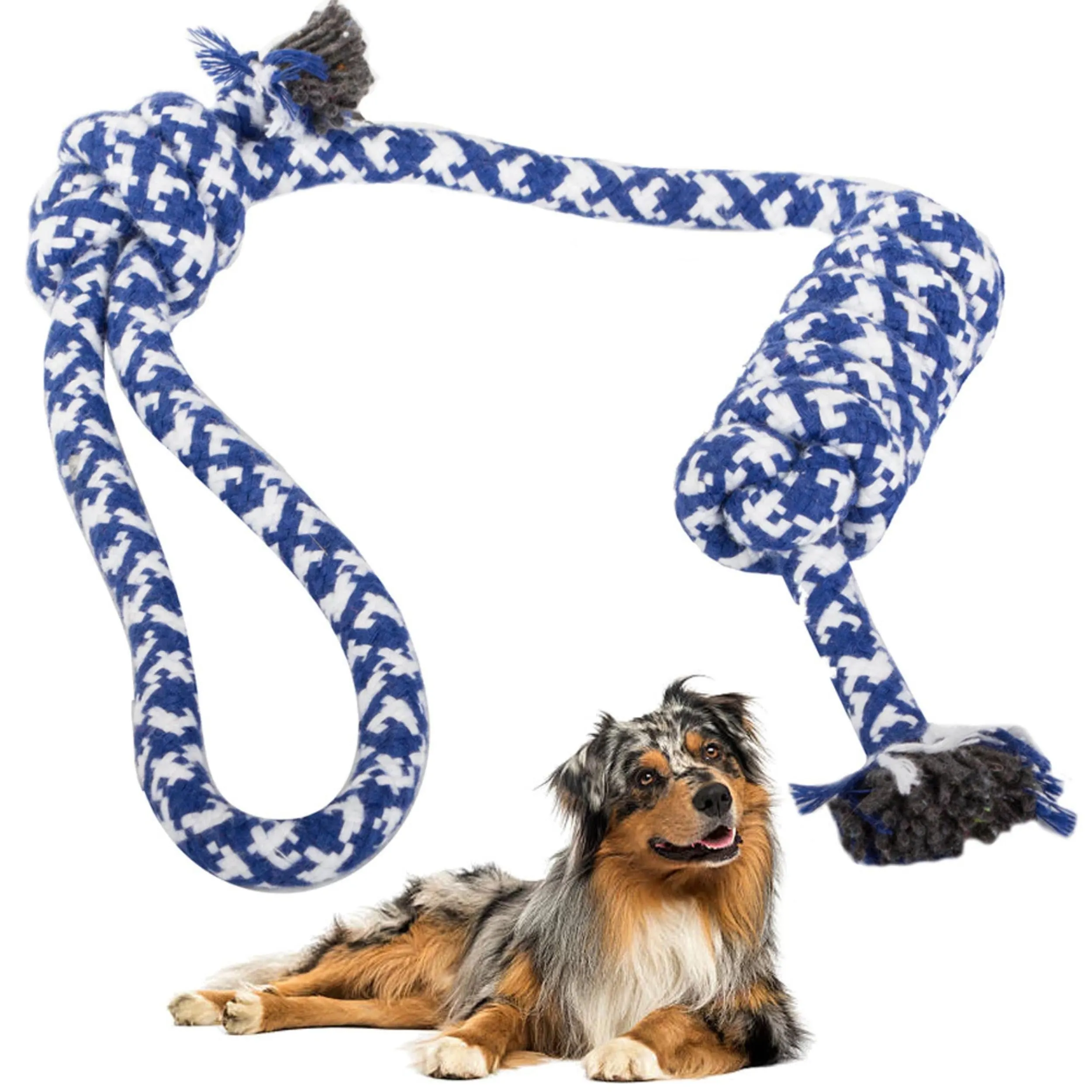 PARENCE – Giocattolo con corda intrecciata per cani – 40 cm – Ultra resistente a giochi di lancio, lancio e morso – Manico da 10 cm – Colori casuali (blu o rosso) - immagine 1