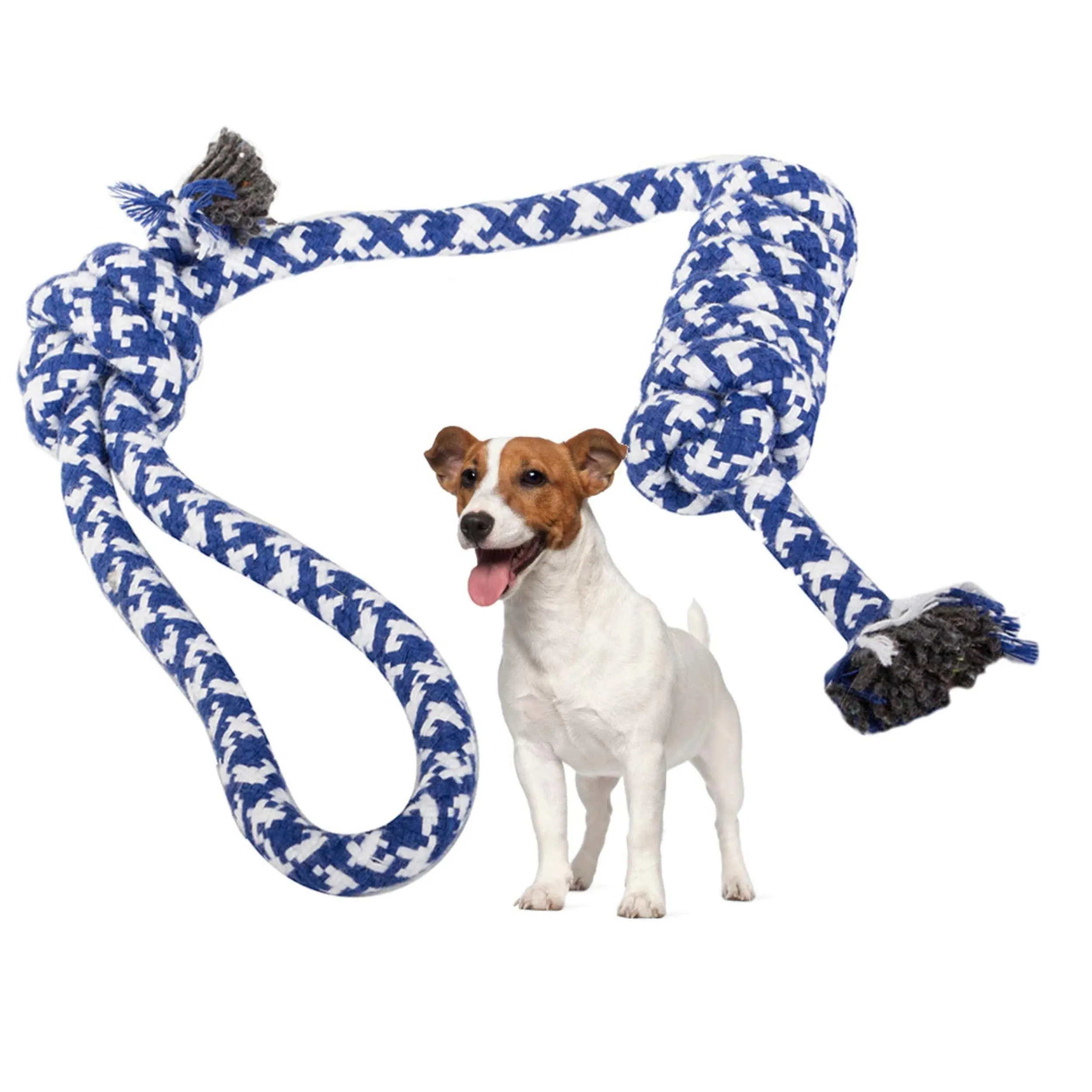 PARENCE – Giocattolo con corda intrecciata per cani – 40 cm – Ultra resistente a giochi di lancio, lancio e morso – Manico da 10 cm – Colori casuali (blu o rosso) - immagine 7
