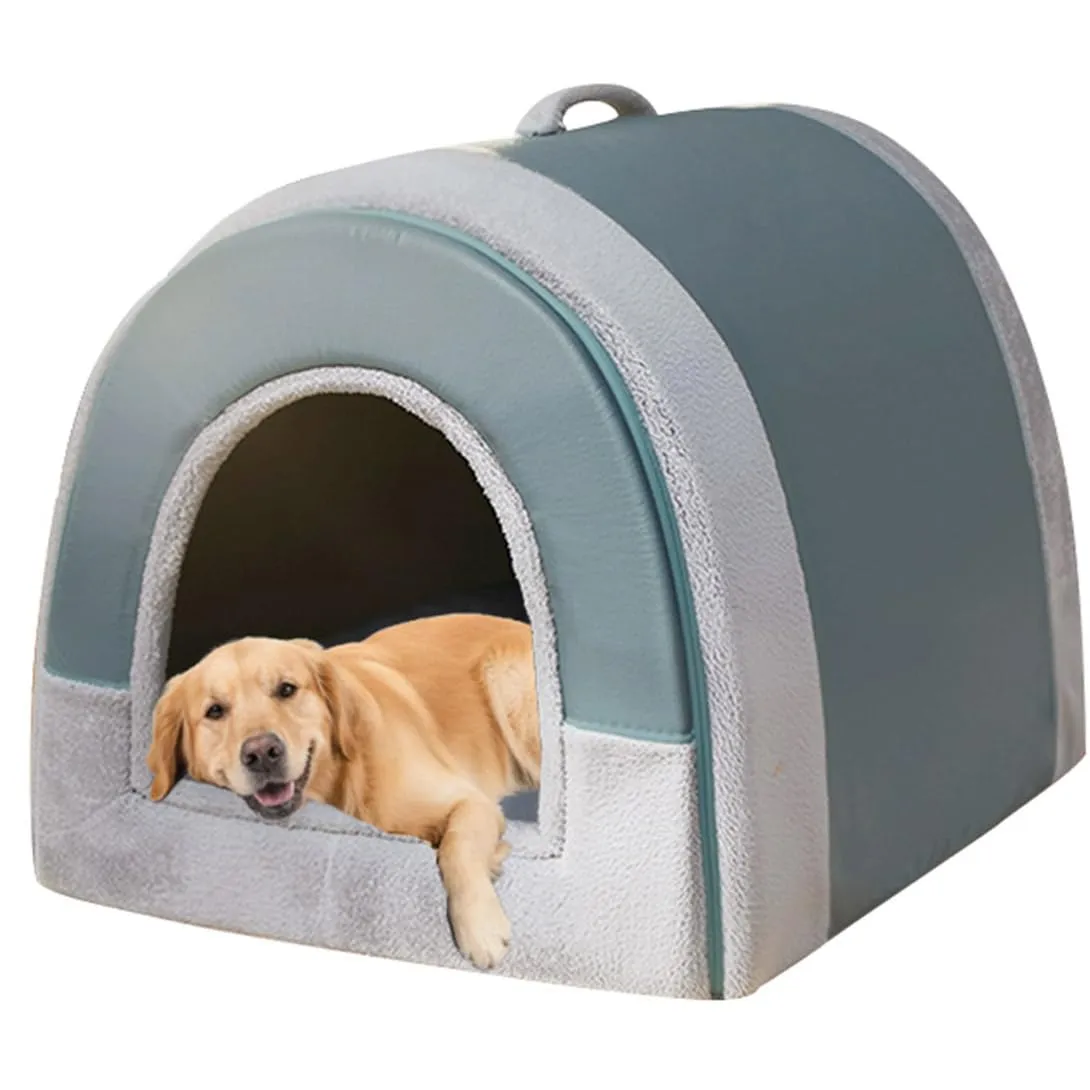 Grande cuccia per cani 2 in 1, calda, per interni, XL, XXL, per interni, con manico, anti-ansia, per cani, gatti, lussuosa, calmante, antiscivolo, (verde, L (56 x 43 x 43 cm) - immagine 1