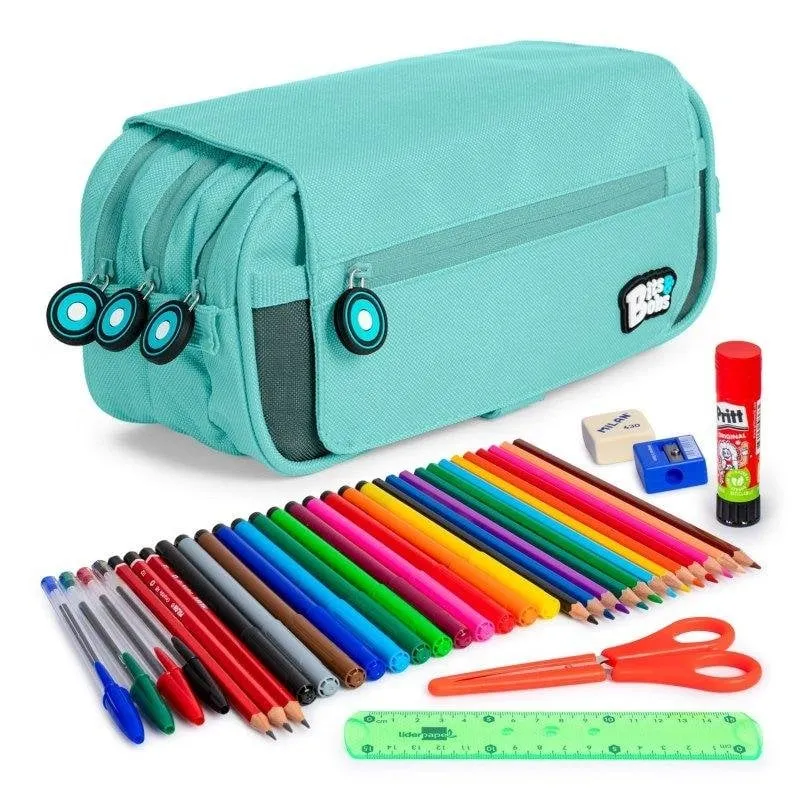 Astuccio Scolastico Grafoplás Triplo con Materiale Incluso Azzurro Chiaro - immagine 1