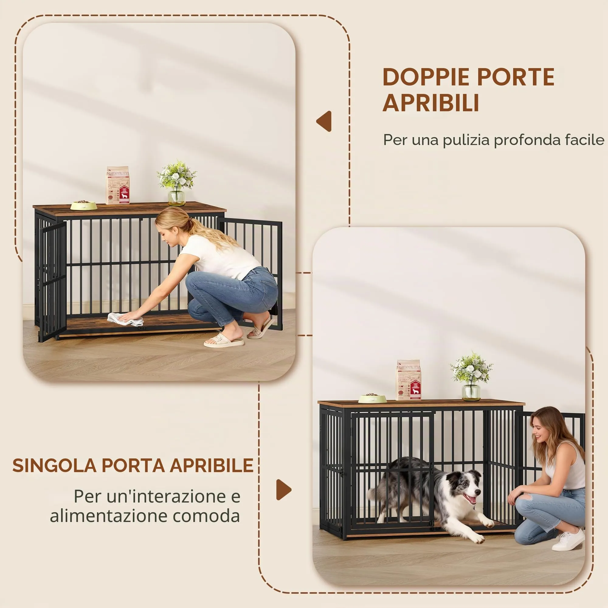 Fobyfurny Gabbia per Cani, 100 x 60 x 70cm, Marrone Rustico & Nero - immagine 2