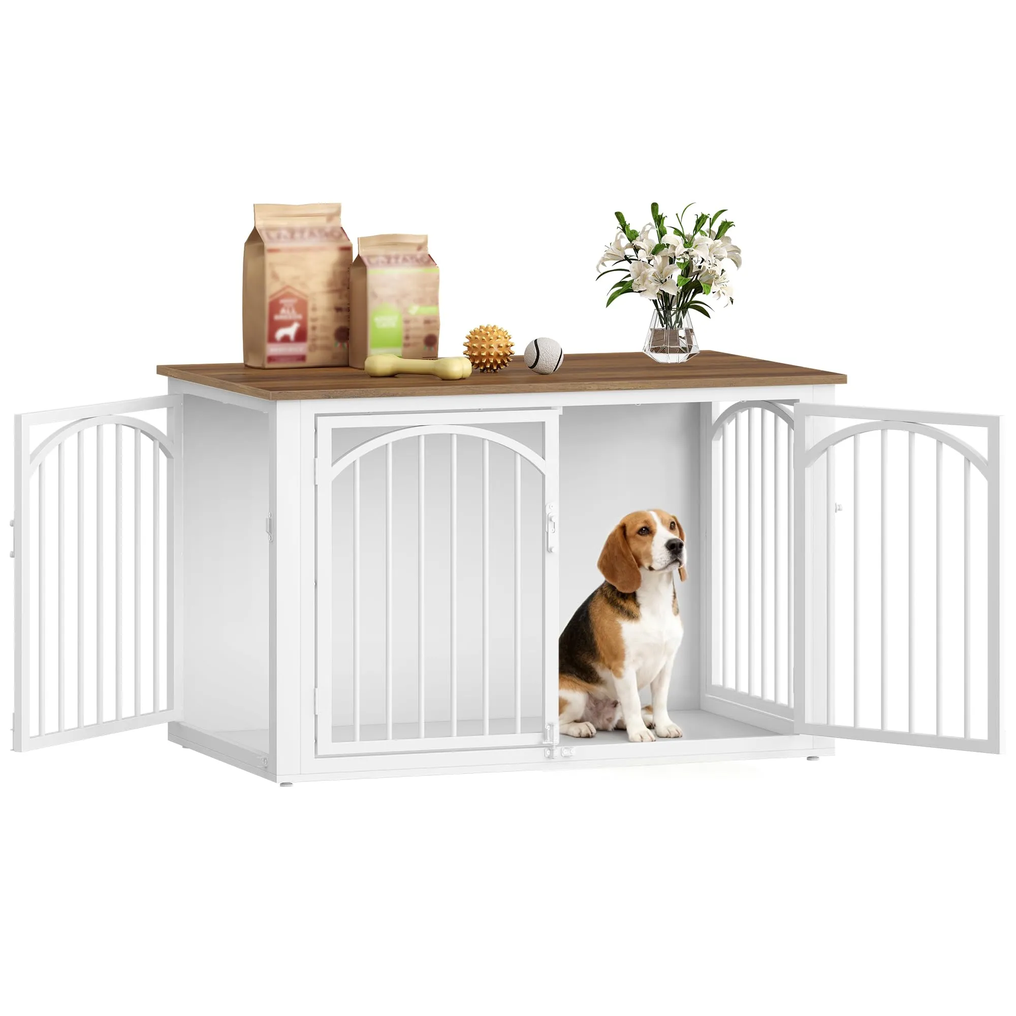 Fobyfurny Gabbia per Cani, 100 x 60 x 63 cm, Marrone e Bianco - immagine 1
