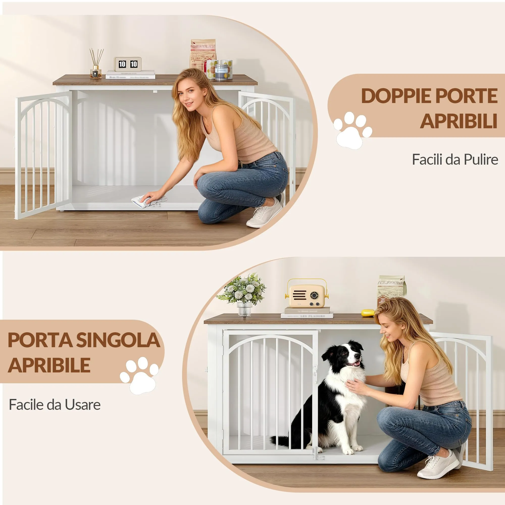 Fobyfurny Gabbia per Cani, 100 x 60 x 63 cm, Marrone e Bianco - immagine 2