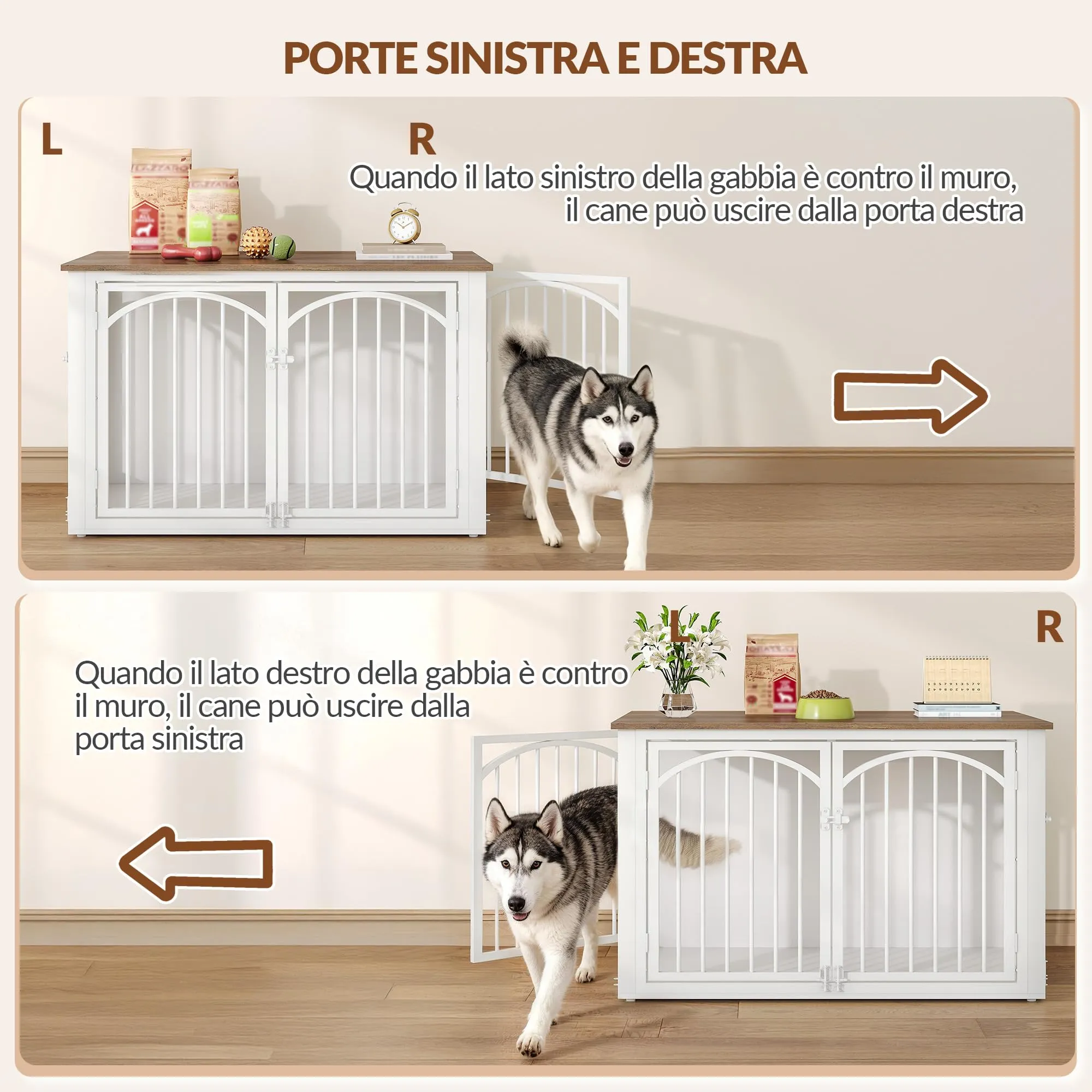 Fobyfurny Gabbia per Cani, 100 x 60 x 63 cm, Marrone e Bianco - immagine 3