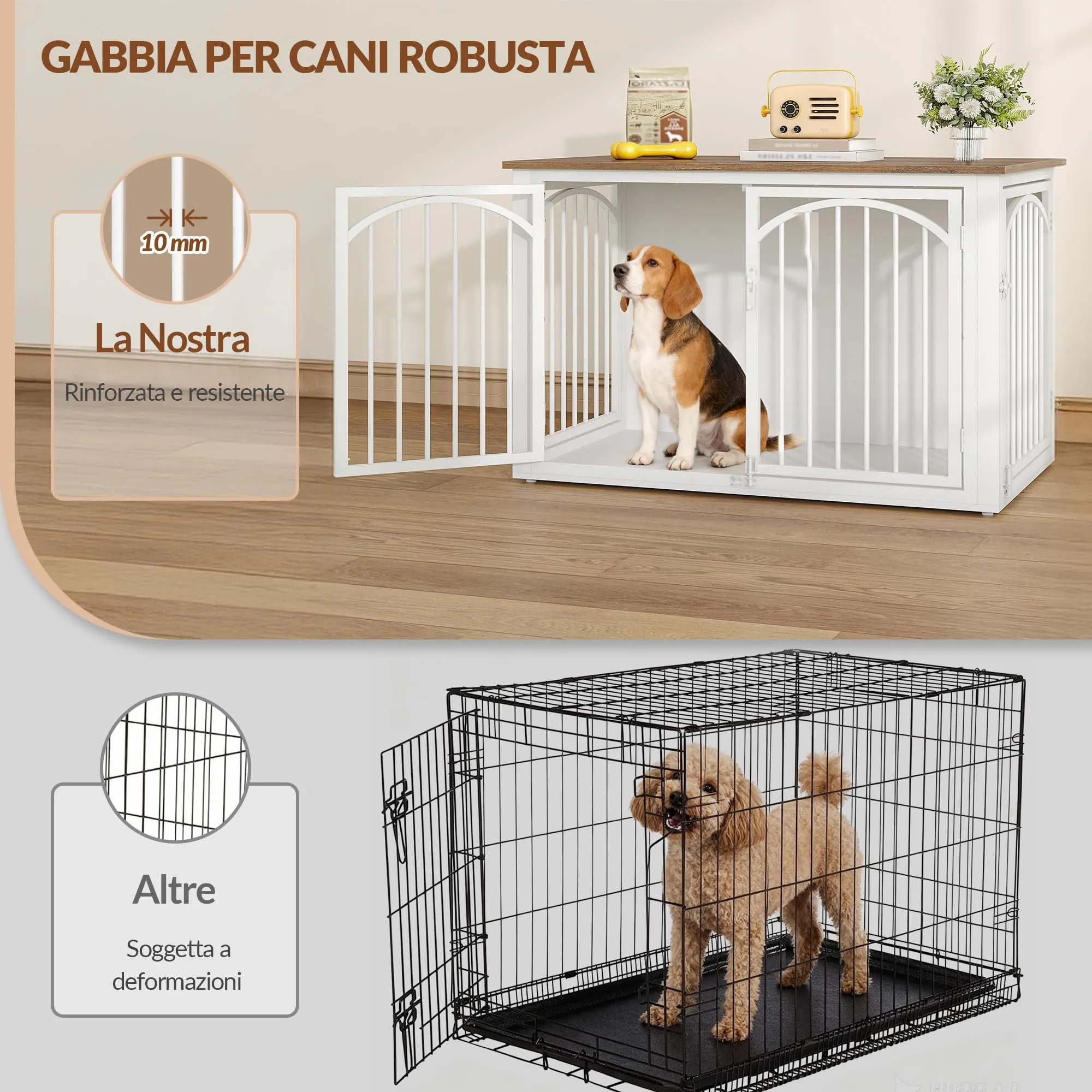 Fobyfurny Gabbia per Cani, 100 x 60 x 63 cm, Marrone e Bianco - immagine 4