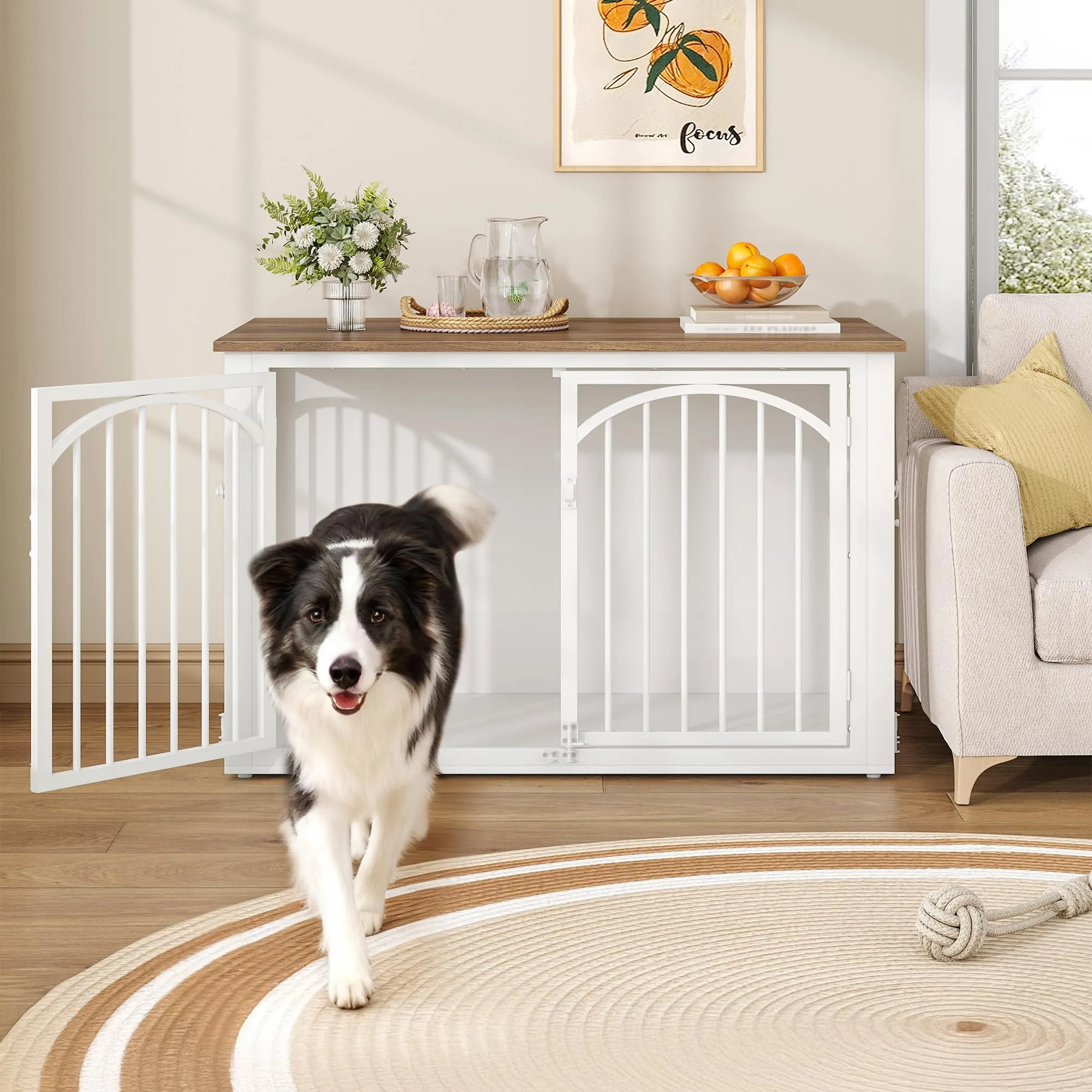 Fobyfurny Gabbia per Cani, 100 x 60 x 63 cm, Marrone e Bianco - immagine 7