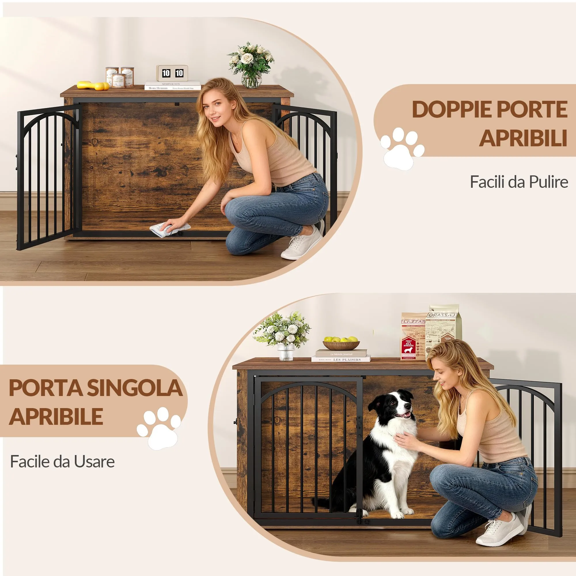 Fobyfurny Gabbia per Cani, 100 x 60 x 63 cm, Marrone Rustico e Nero - immagine 2
