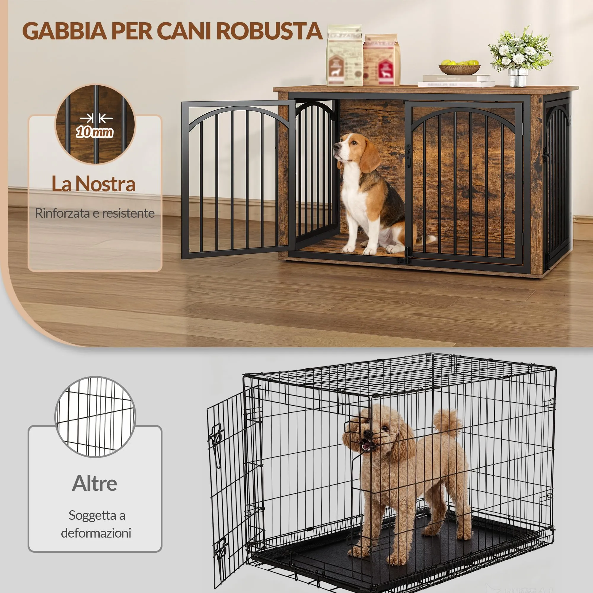 Fobyfurny Gabbia per Cani, 100 x 60 x 63 cm, Marrone Rustico e Nero - immagine 4
