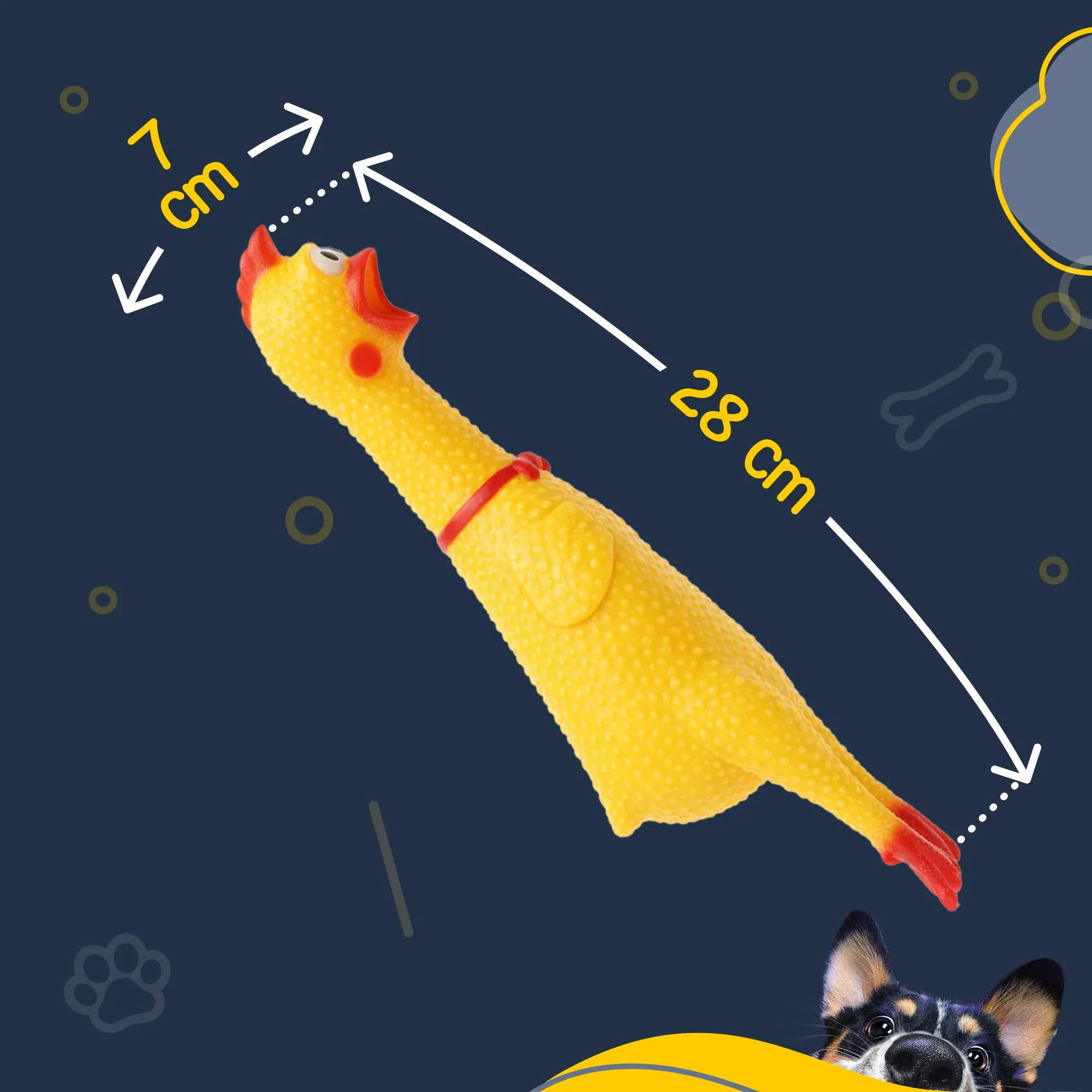FANCY Pets Gioco per Cani Pollo di Gomma 28 cm, Gallina di Gomma Sonori – Pollo Urlante Giocattolo Divertente e Antistress per Cani di Piccola Taglia e Cuccioli - immagine 2