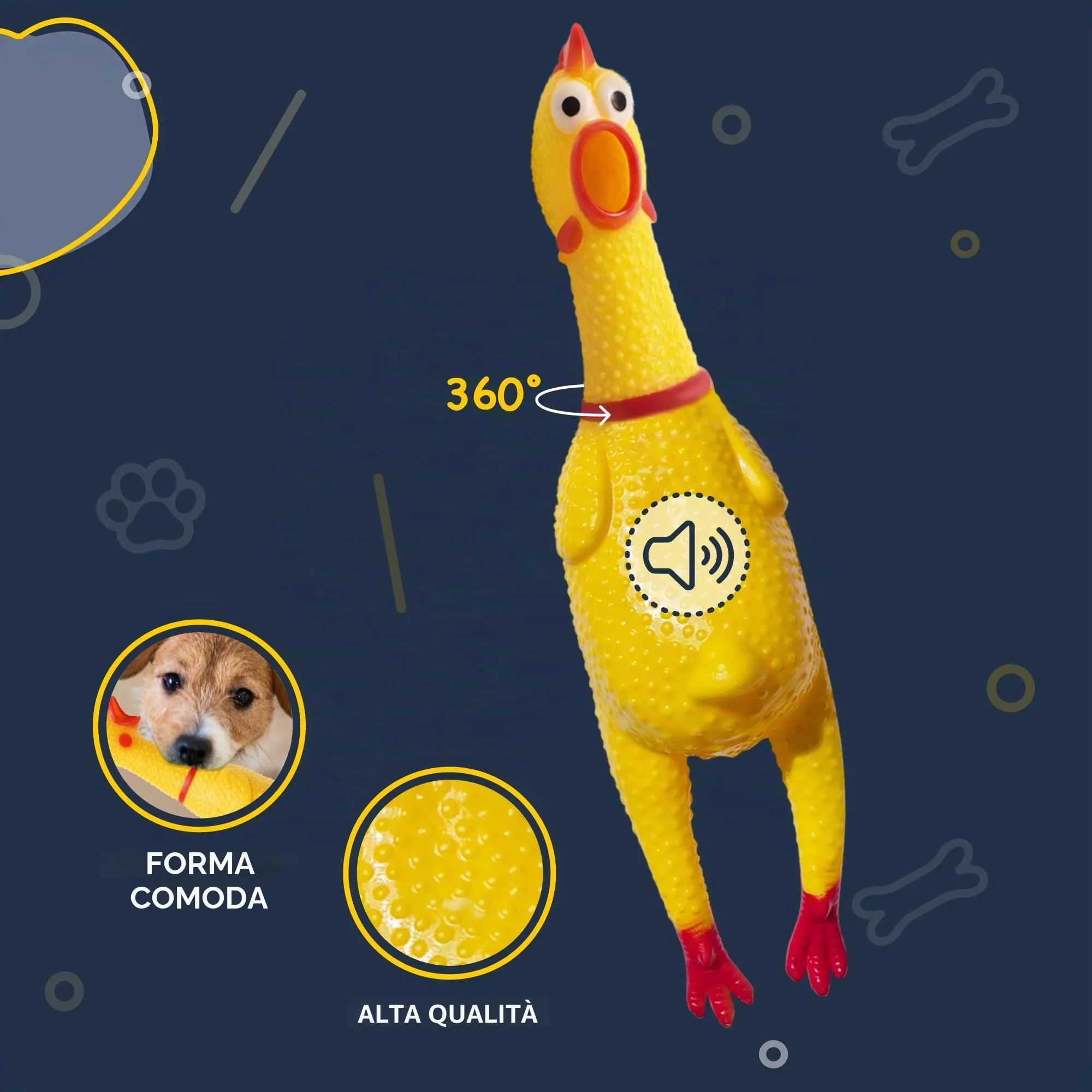 FANCY Pets Gioco per Cani Pollo di Gomma 28 cm, Gallina di Gomma Sonori – Pollo Urlante Giocattolo Divertente e Antistress per Cani di Piccola Taglia e Cuccioli - immagine 3