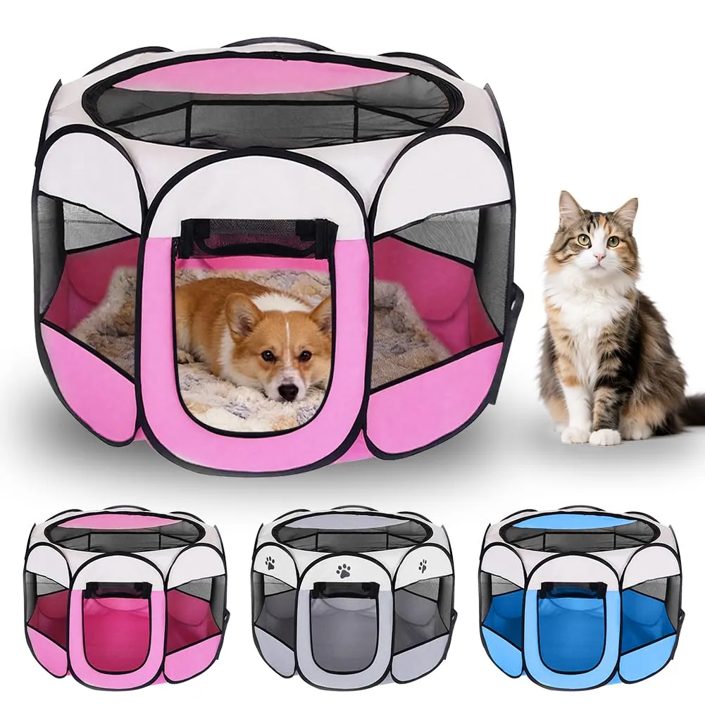 Box pieghevole per cuccioli, portatile, per la casa, impermeabile e antigraffio, in tessuto Oxford, per cani e gatti, 74 x 74 x 43 cm (rosa) - immagine 1